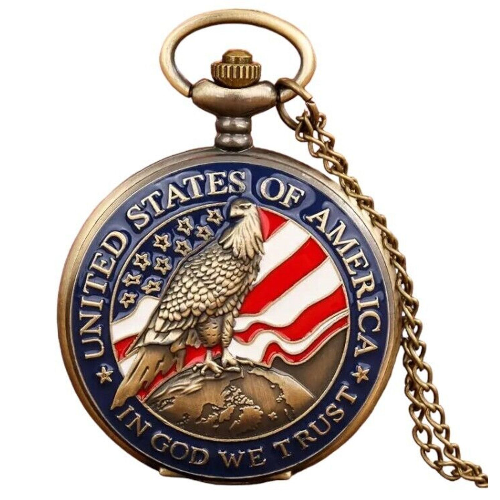 Other Bronze Pocket Watch • Enameled United States Eagle & Flag Size ONE SIZE - 6 Thumbnail