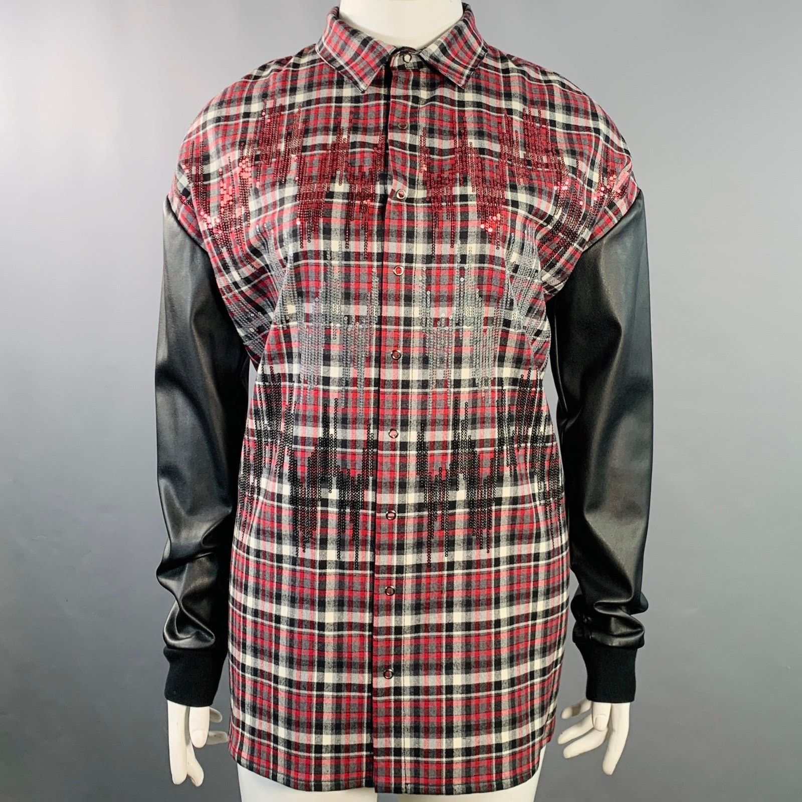 Giambattista Valli GIAMBA by GIAMBATTISTA VALLI Black Red Wool Snaps Shirt Size XL / US 12-14 / IT 48-50 - 1 Thumbnail