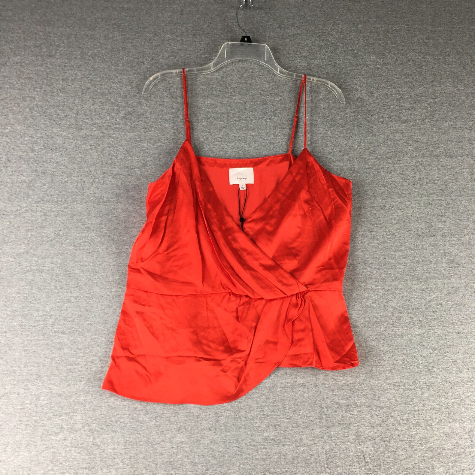image of Cinq A Sept Top Womens Large Mirin Silk Tank Red V Neck Strappy 5A7 in White