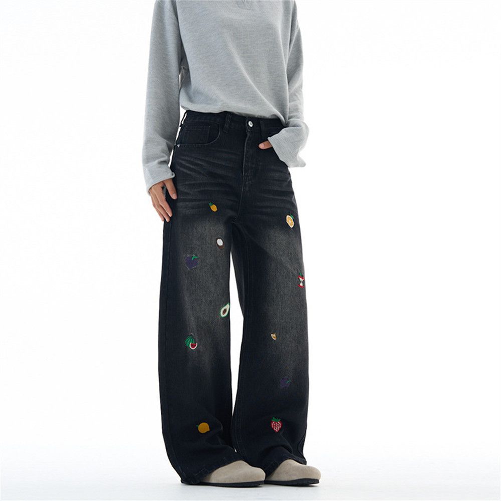 Jean Men's hip-hop distressed retro cartoon embroidered jeans Size US 32 / EU 48 - 2 Thumbnail