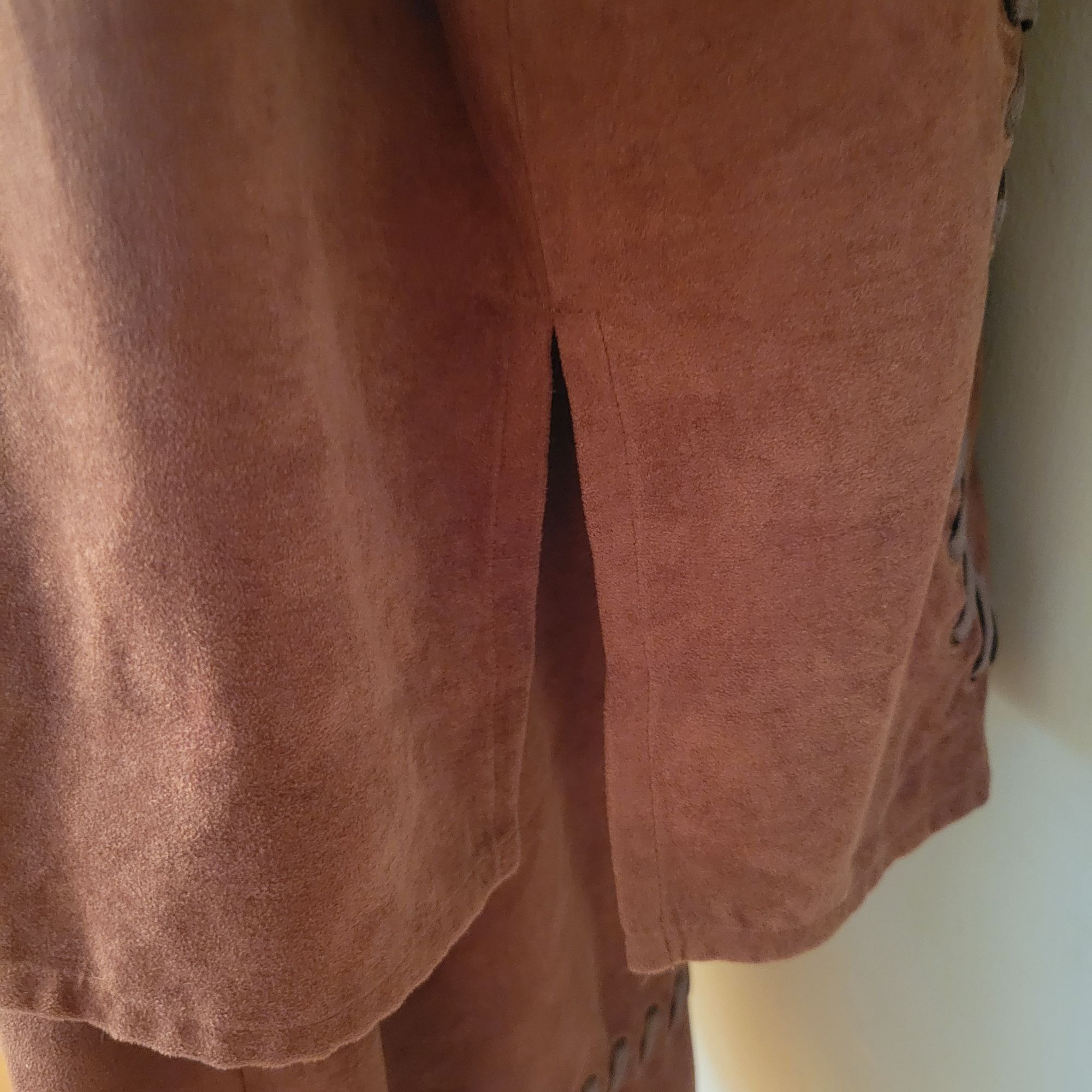 Vintage Ulla Popken Brown 2 Piece Set Top Skirt Buckskin Hippy Costu Size 42" / US 20 - 8 Thumbnail