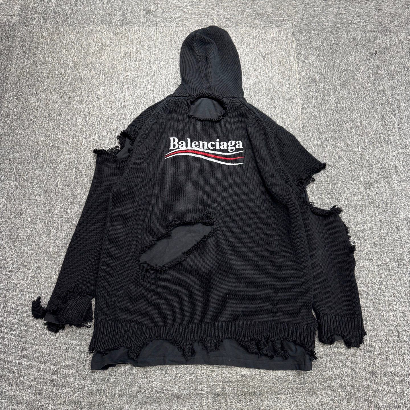 Balenciaga Balenciaga 'Coke' Distressed Color Block Knit Hoodie Size US S / EU 44-46 / 1 - 5 Thumbnail