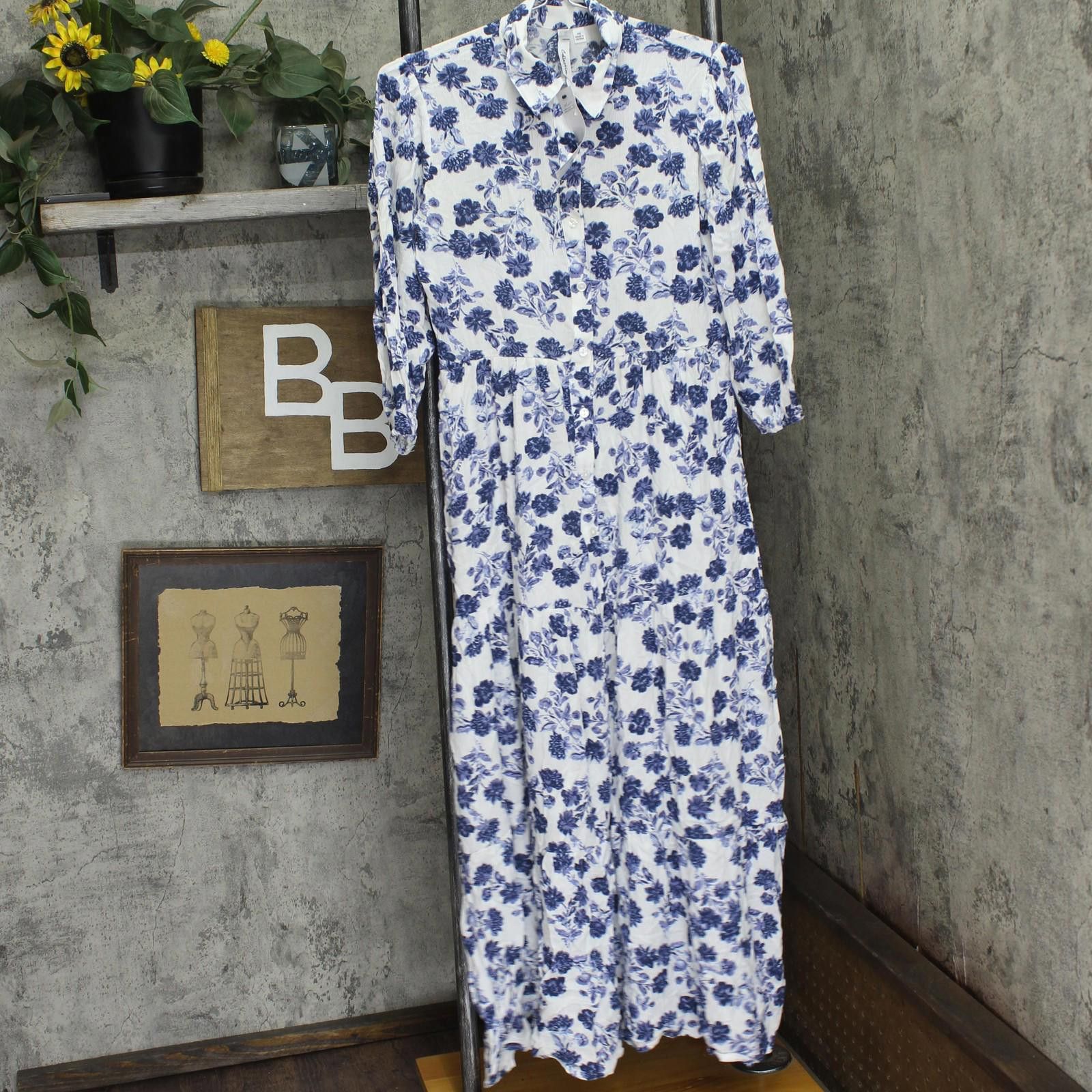 Other Nwt Ny Collection Tiered Maxi Dress White Navy Floral Ps Size S / US 4 / IT 40 - 1 Thumbnail