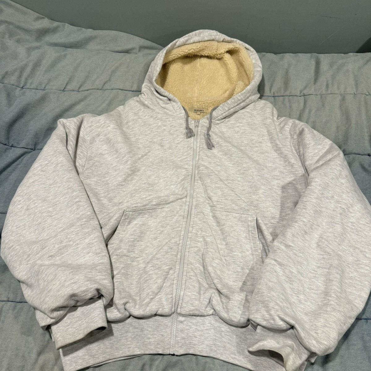 image of Yeezy Season 5 Melange Sherpa Zip Hoodie in Grey, Men's (Size Large)
