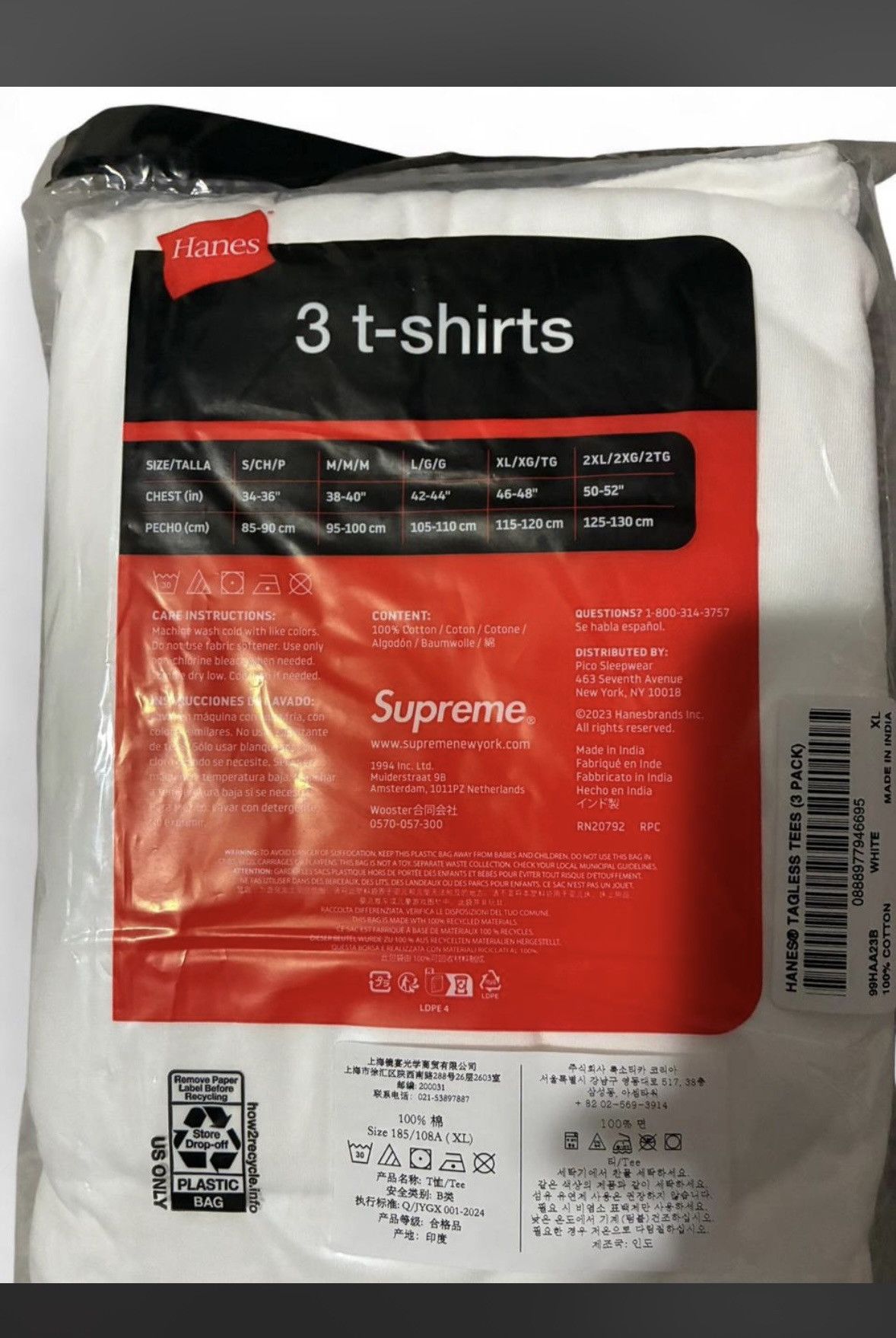 Hanes × Supreme Supreme x Hanes Tagless Tees White (3 Pack) Size US XL / EU 56 / 4 - 3 Thumbnail