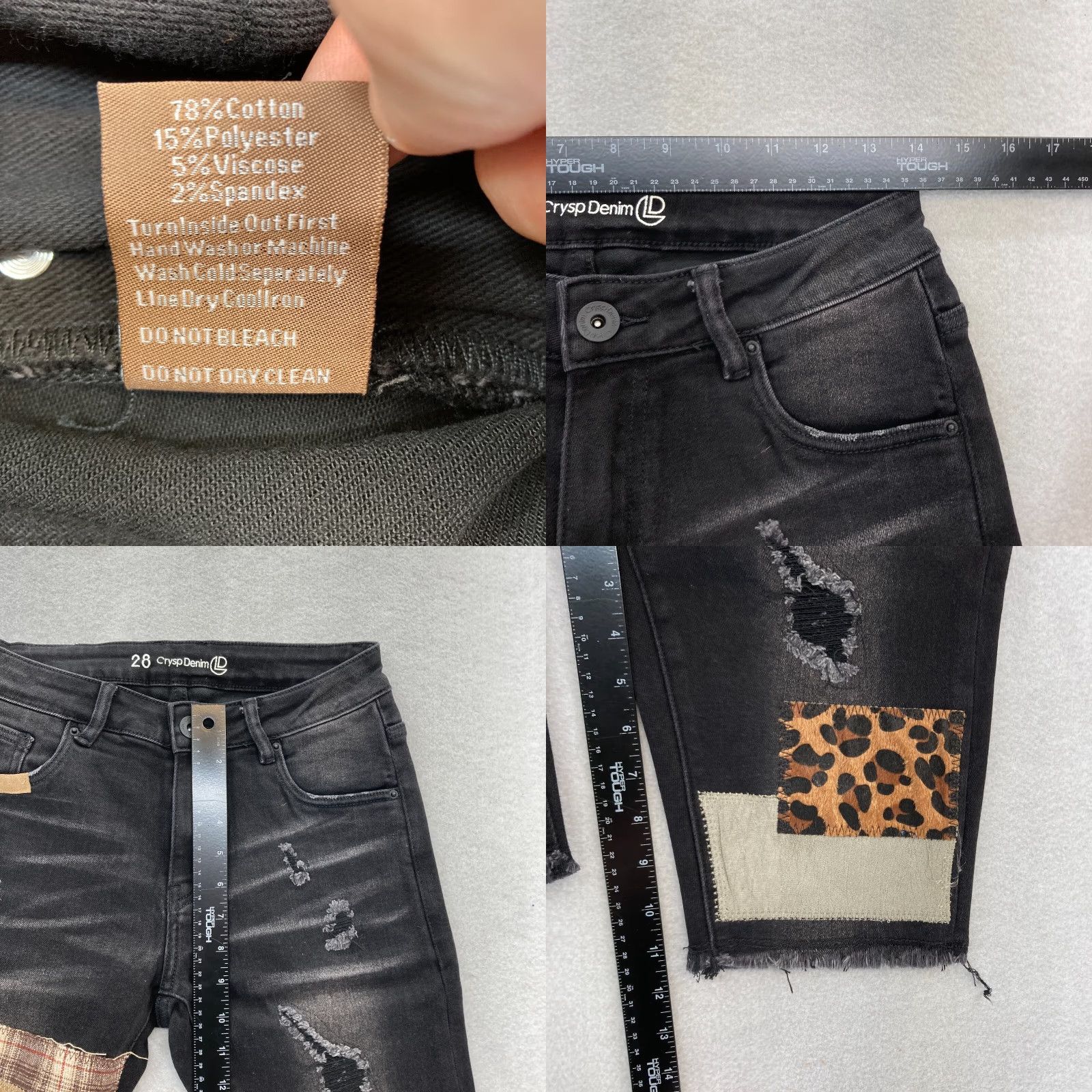 Denime Crysp Denim Jeans Shorts Jorts Mens 28 Black Stretch Denim Distressed Patches NWT Skull Theme Size US 28 / EU 44 - 8 Thumbnail