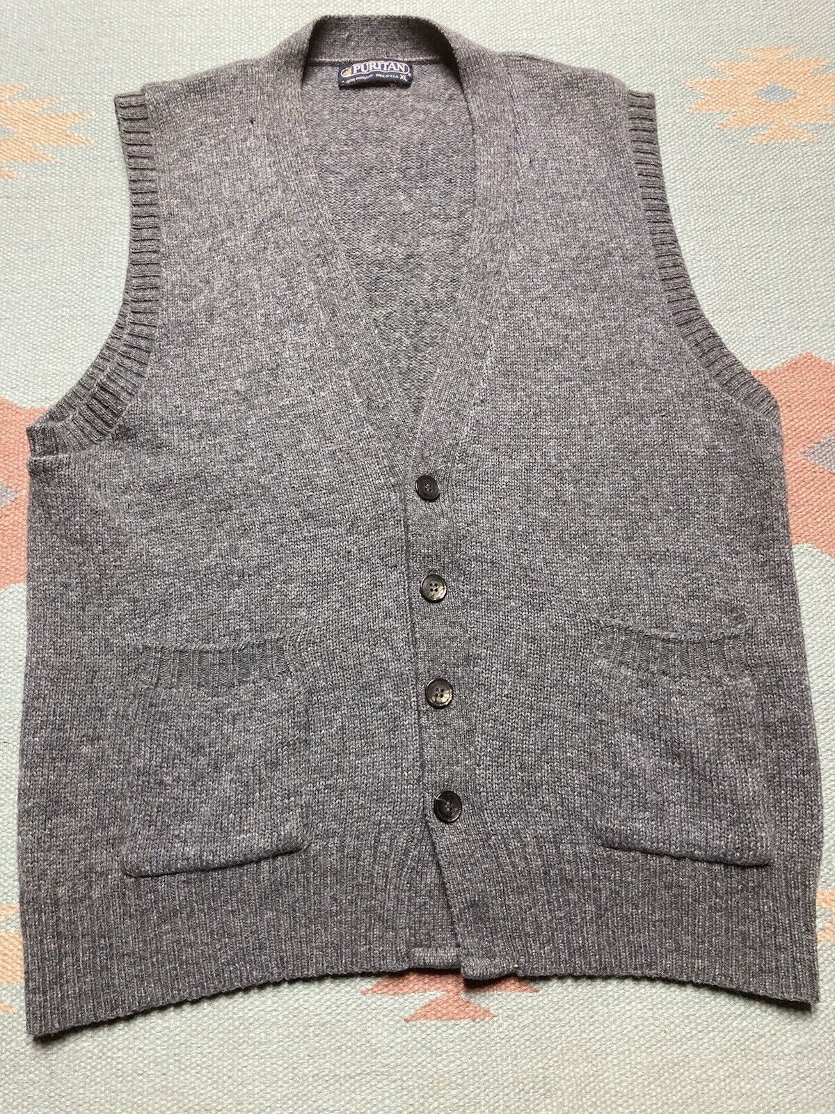 Puritan × Vintage VTG 70s puritan sweater vest wool blend cardigan button XL Size US XL / EU 56 / 4 - 2 Thumbnail