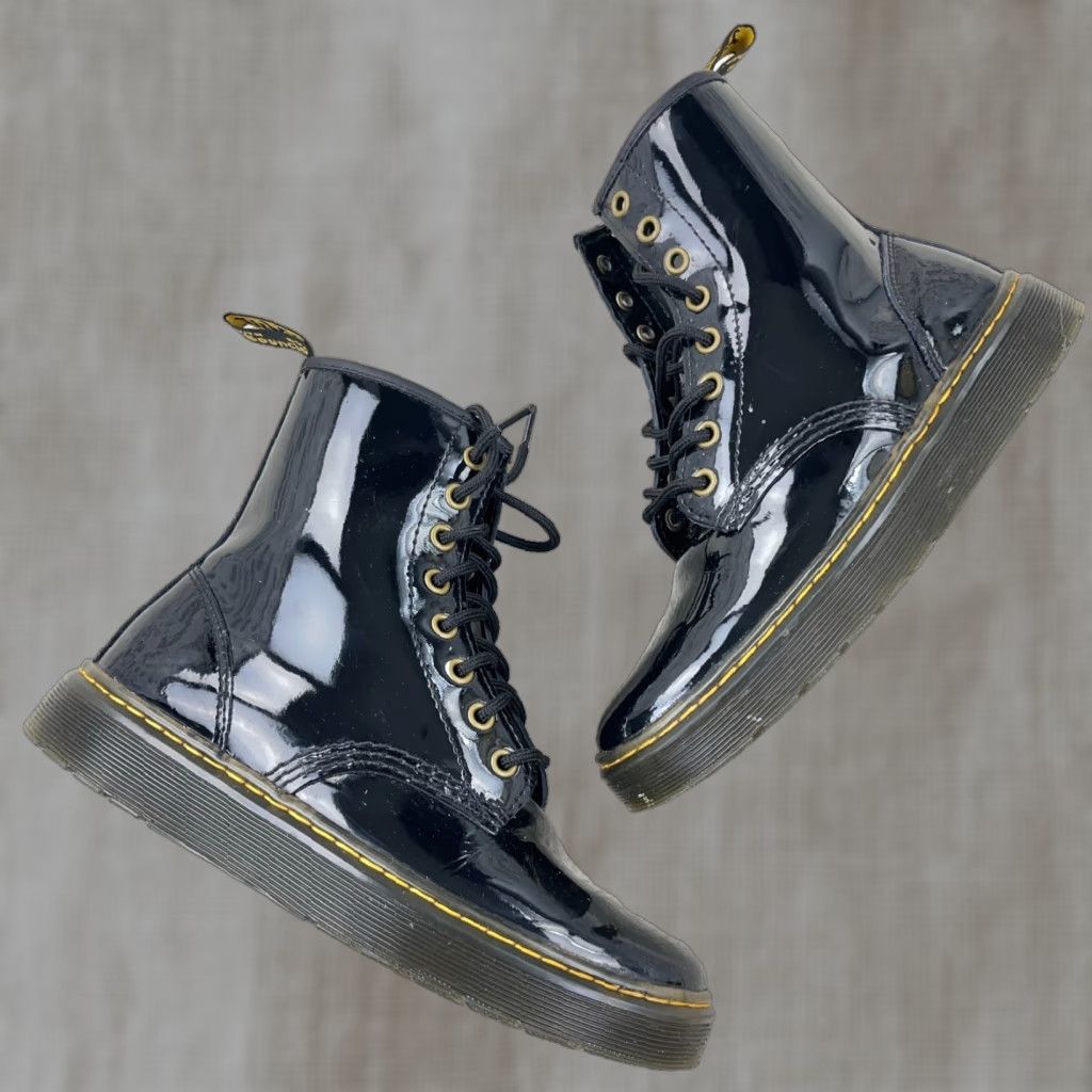 Dr. Martens Dr. Martens Women's Patent Leather Ankle Boots Zavala Size 7 Black Lace-Up Low Heel Punk Size US 7 / IT 37 - 1 Thumbnail
