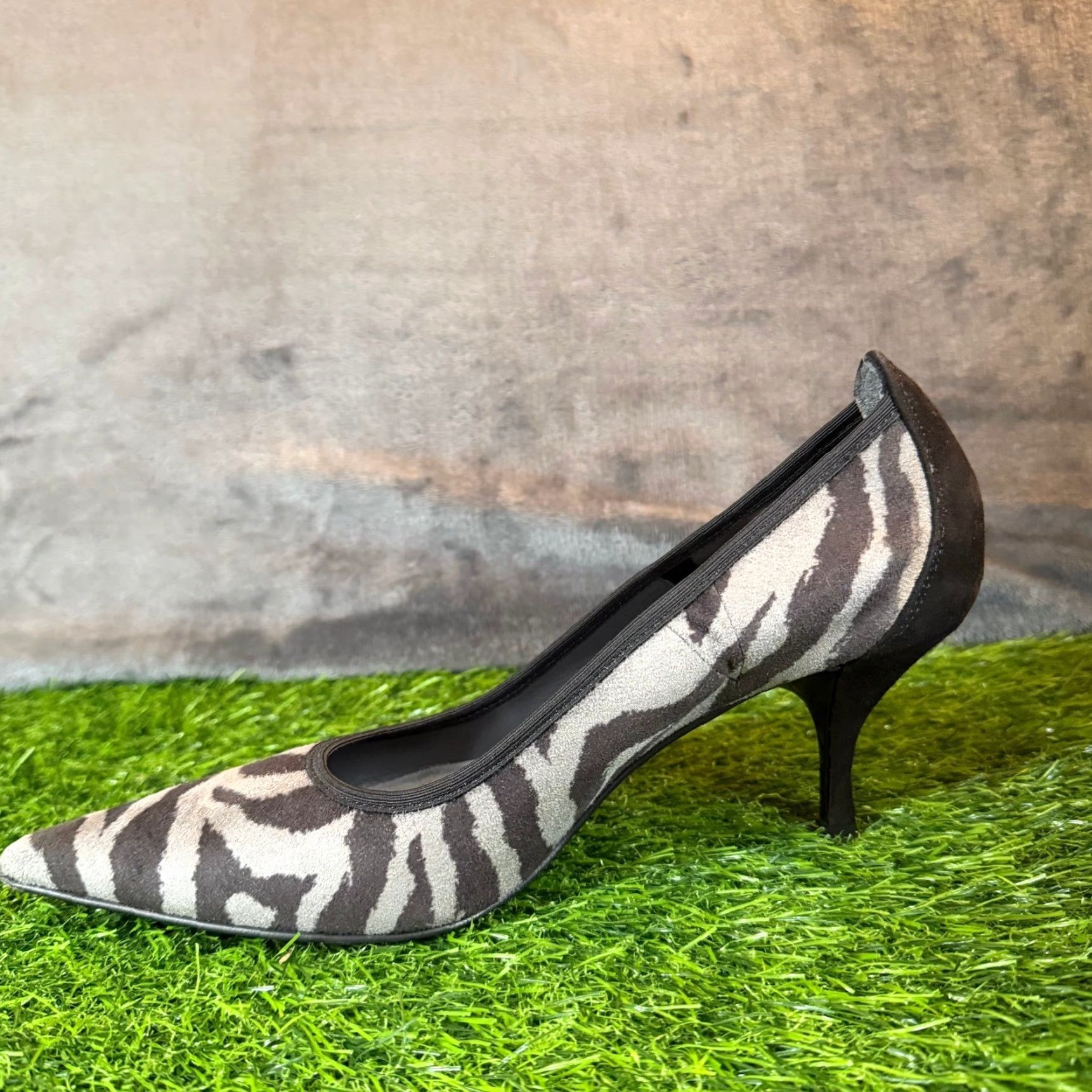 Donald Pliner Donald J Pliner Rena Zebra Pumps Womens 7M Pump Pointed Toe Kitten Heel Suede Grey Black Zebra Print Italy Contemporary Women’s Shoes Size US 7 / IT 37 - 6 Thumbnail