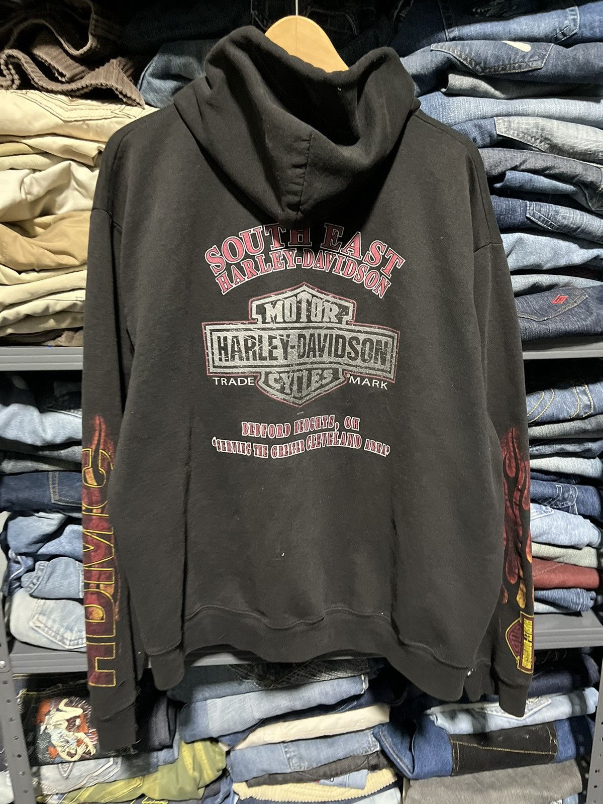 Harley Davidson × Vintage CRAZY Y2K HARLEY DAVIDSON FLAMES SKULL GRUNGE ZIP-UP HOODIE Size US L / EU 52-54 / 3 - 11 Thumbnail