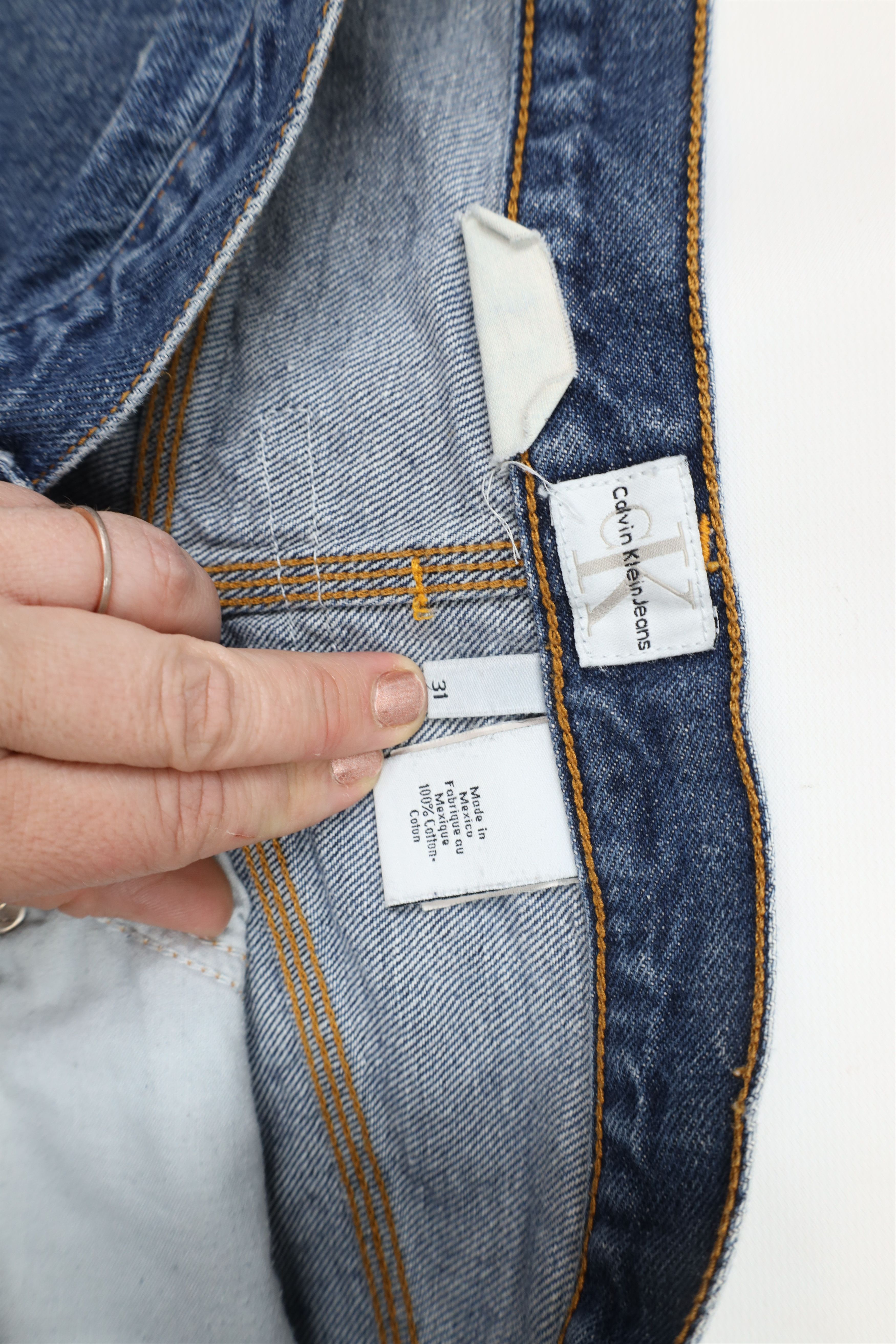 Calvin Klein × Vintage Vintage 90s Calvin Klein Spell Out Wide Leg Dungaree Jeans Size US 31 - 9 Thumbnail