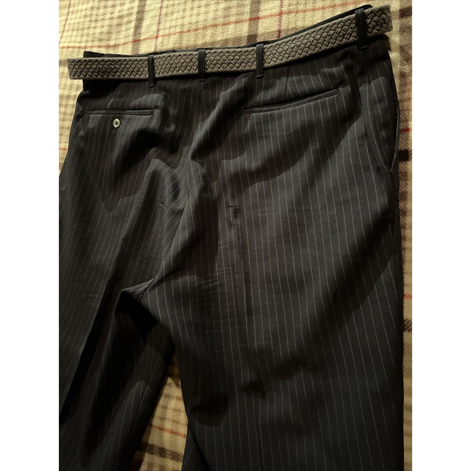 Haggar Haggar Vintage Pants Men 36x29 Navy Blue Stripe Dacron Rayon Size US 36 / EU 52 - 13 Thumbnail