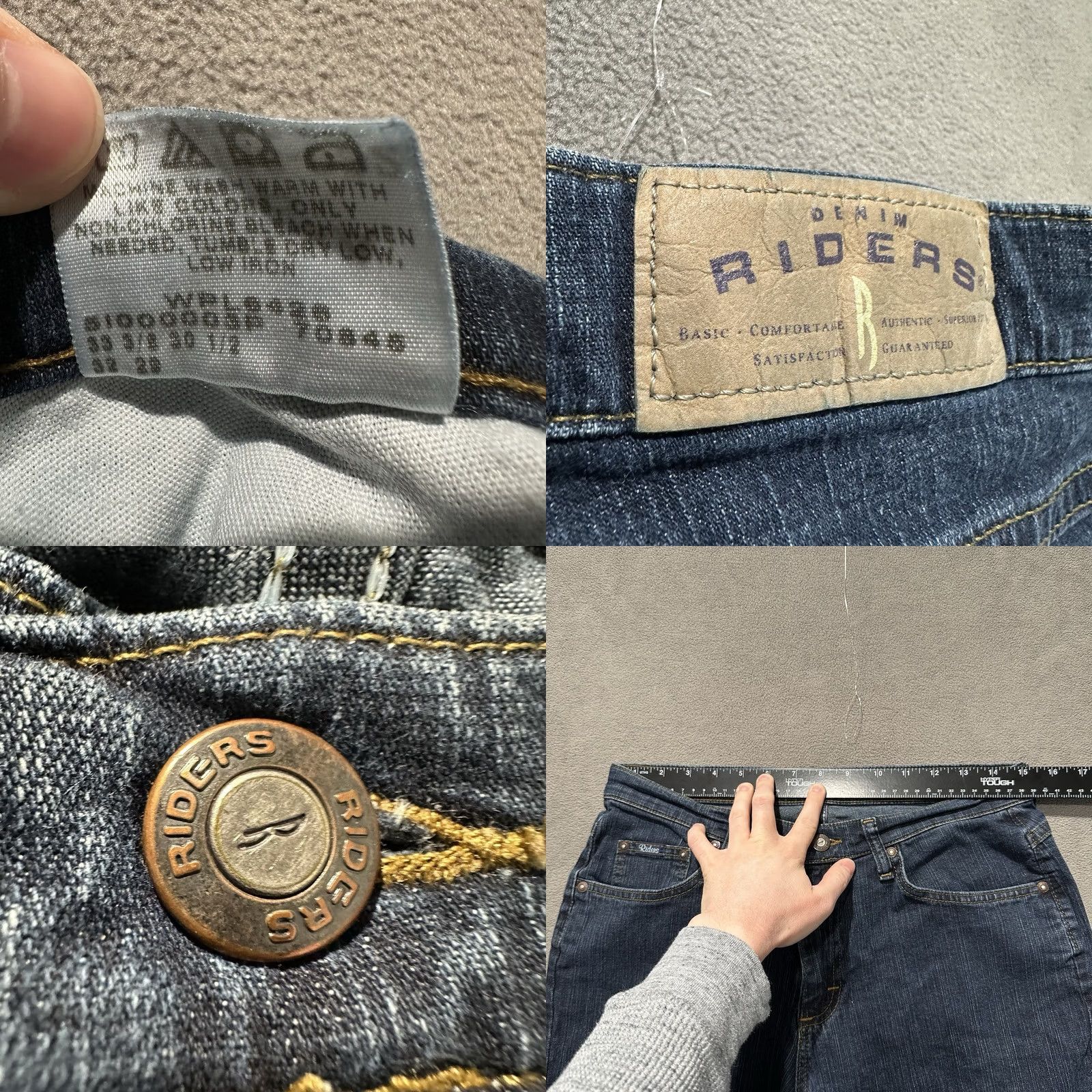 Vintage Riders by Lee Jeans Womens 12P Jeans Blue Denim Straight 30 Inseam 27.5 Inseam Dark Wash EUC 5-Pocket Pant Petite Regular Boys Mens Womens Size 34" / US 12 / IT 48 - 8 Thumbnail