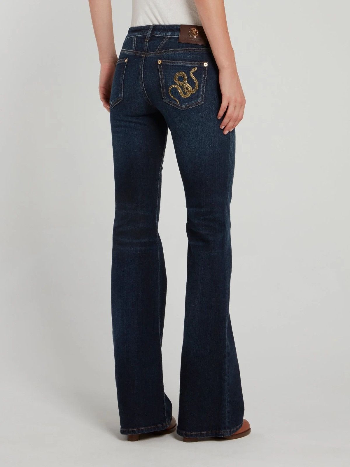 Roberto Cavalli Roberto Cavalli Women’s Snake Embroidered Flared Jeans Size US 38 / EU 54 - 3 Thumbnail