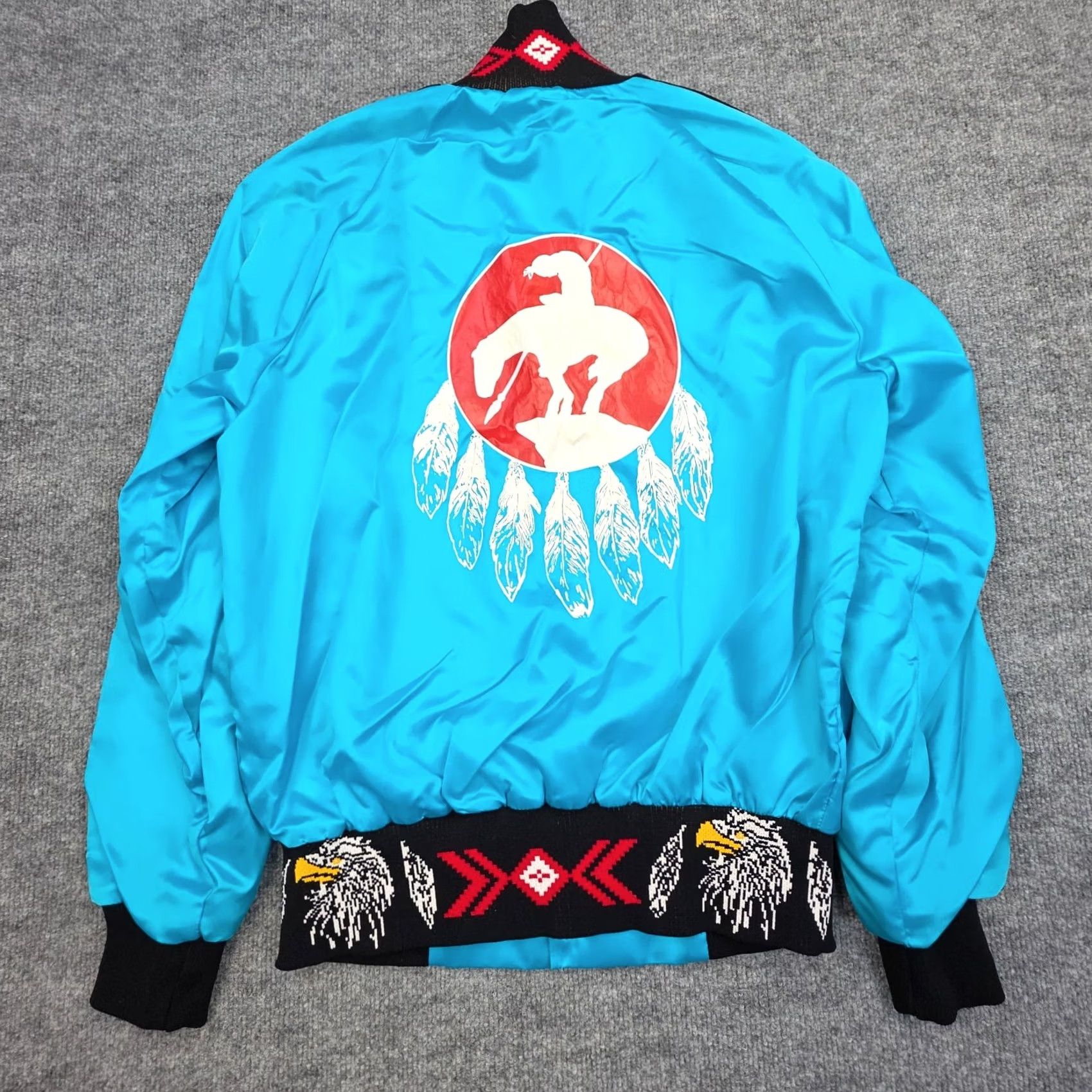 Cherokee WESTARK Satin Jacket Men’s Medium Blue Aztec Cherokee Embroidered Native Eagle Bomber Jacket Size US M / EU 48-50 / 2 - 2 Thumbnail