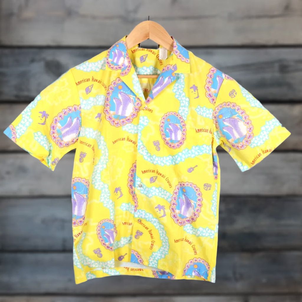 Vintage VINTAGE 80s Hawaiian Cruise Shirt Men Medium Yellow Camp Collar Aloha Nautical VTG Geometric Pattern Short Sleeve Adjustable Sun Ship Theme Womens? Size US M / EU 48-50 / 2 - 1 Thumbnail