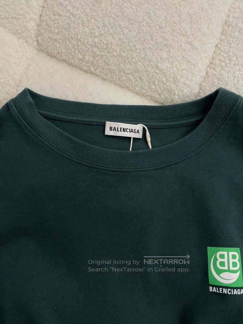 Balenciaga Balenciaga Double B Green Logo Green Short Sleeve T Size US L / EU 52-54 / 3 - 3 Thumbnail