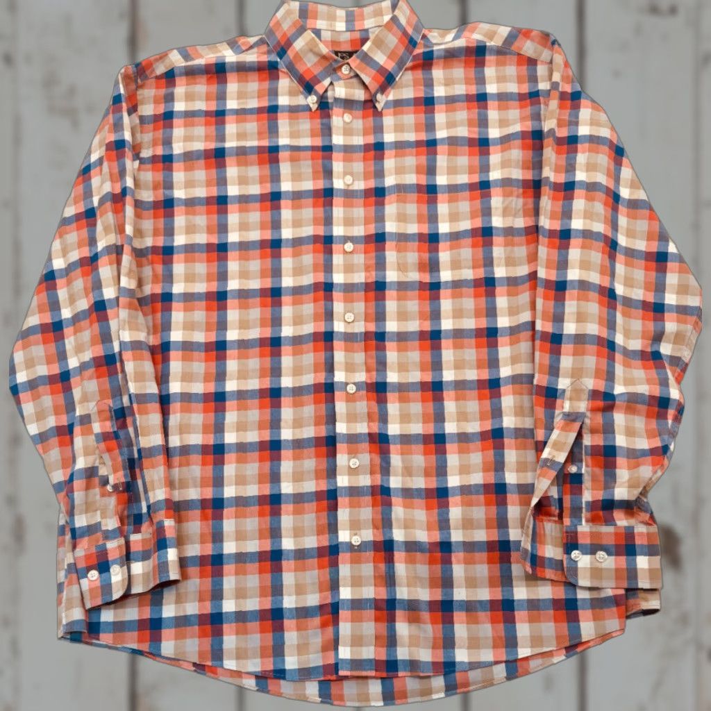 Jos. A. Bank VINTAGE JOS A. BANK Long Sleeve Button Up Mens XL Checked Shirt Travelers Collection 2826 Size US XL / EU 56 / 4 - 1 Thumbnail