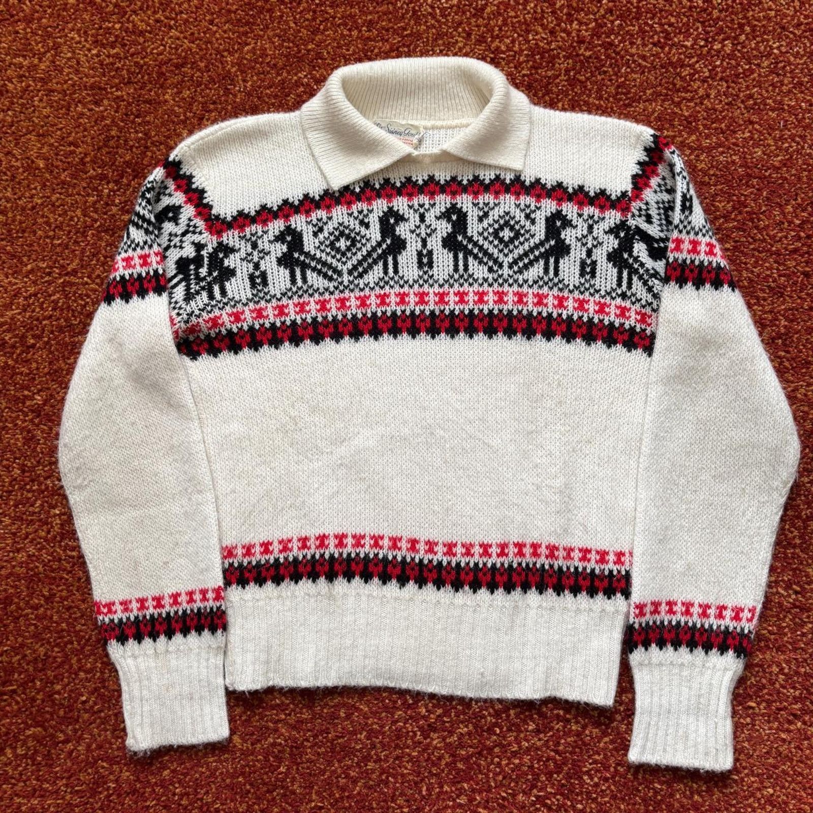 Vintage 1950s collared acrylic winter pattern knit ski sweater Size M / US 6-8 / IT 42-44 - 1 Thumbnail