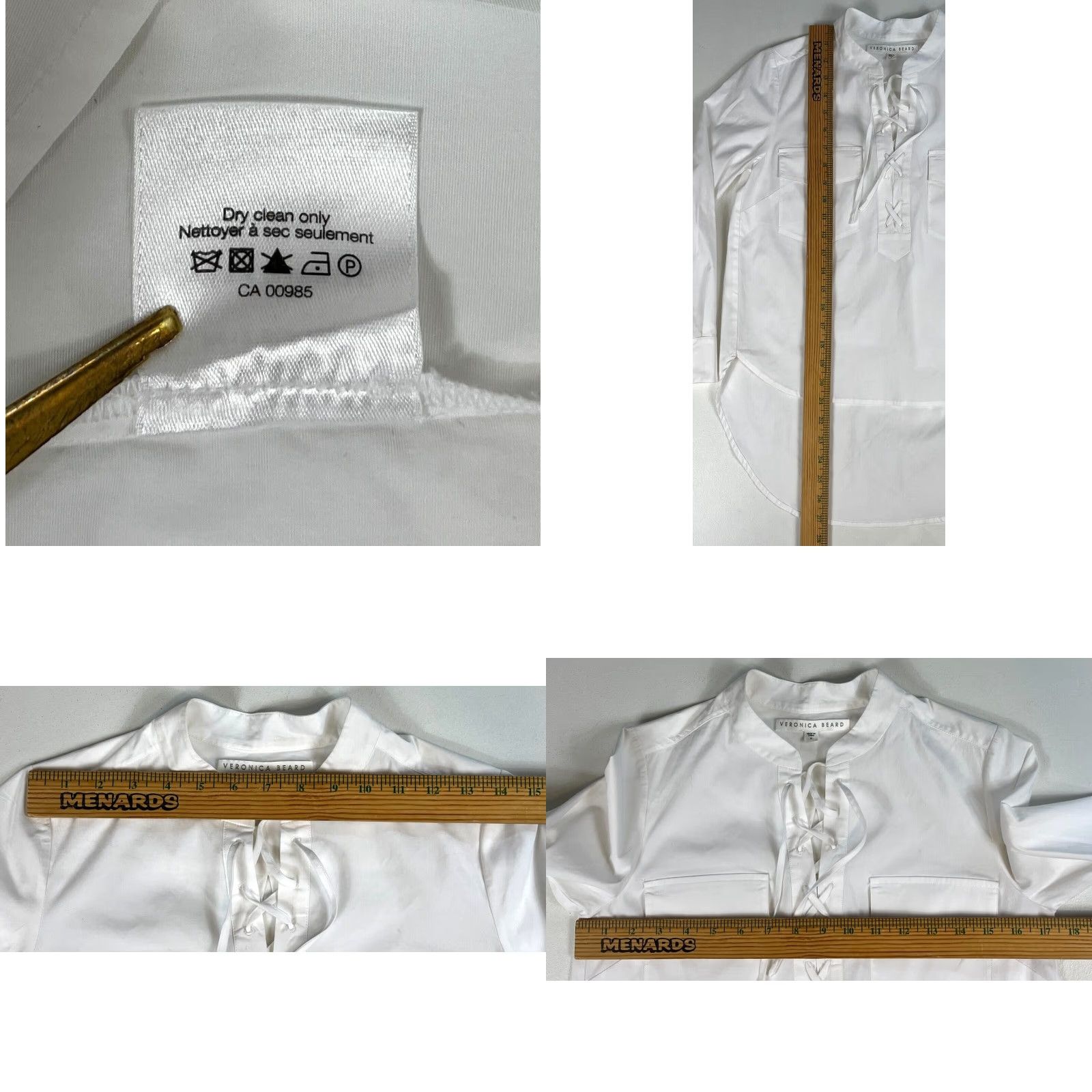 Veronica Beard VERONICA BEARD Blouse 3/4 Sleeve Women’s Harper Lace Up Top Sz 2 White Cotton Blend Size XS / US 0-2 / IT 36-38 - 8 Thumbnail
