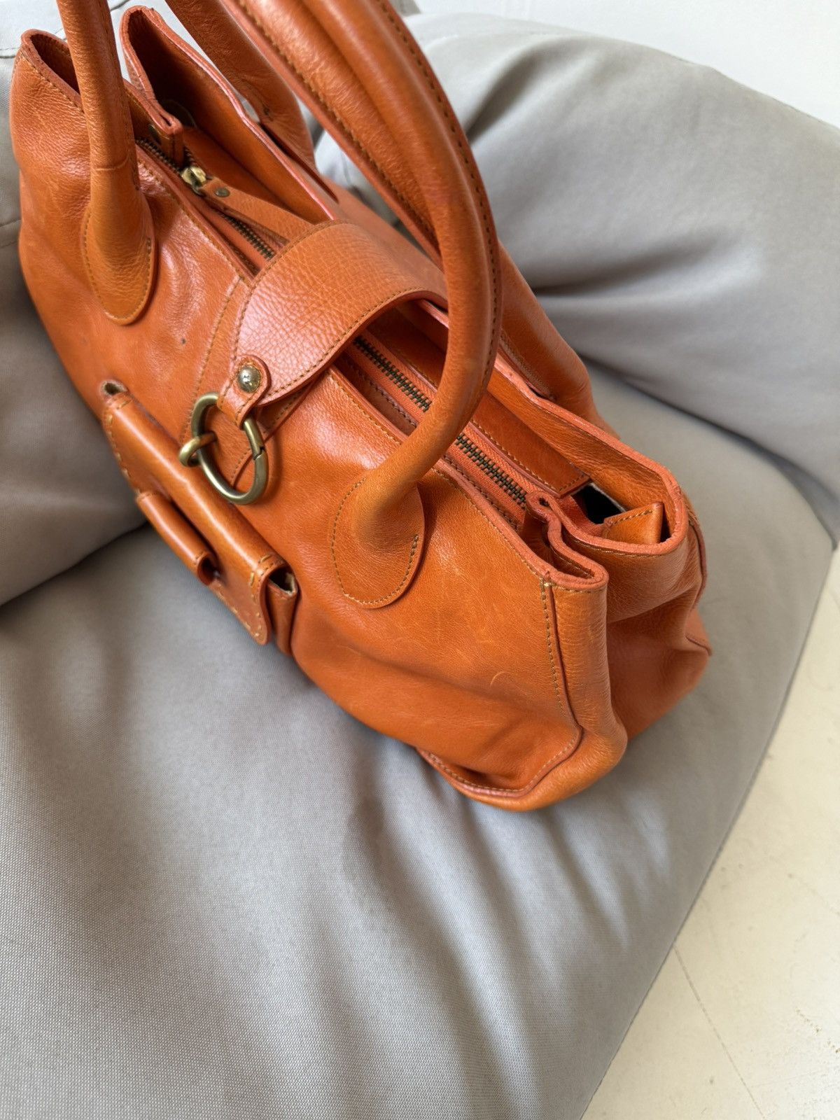 Tod’s Orange Leather Satchel Tote Handbag