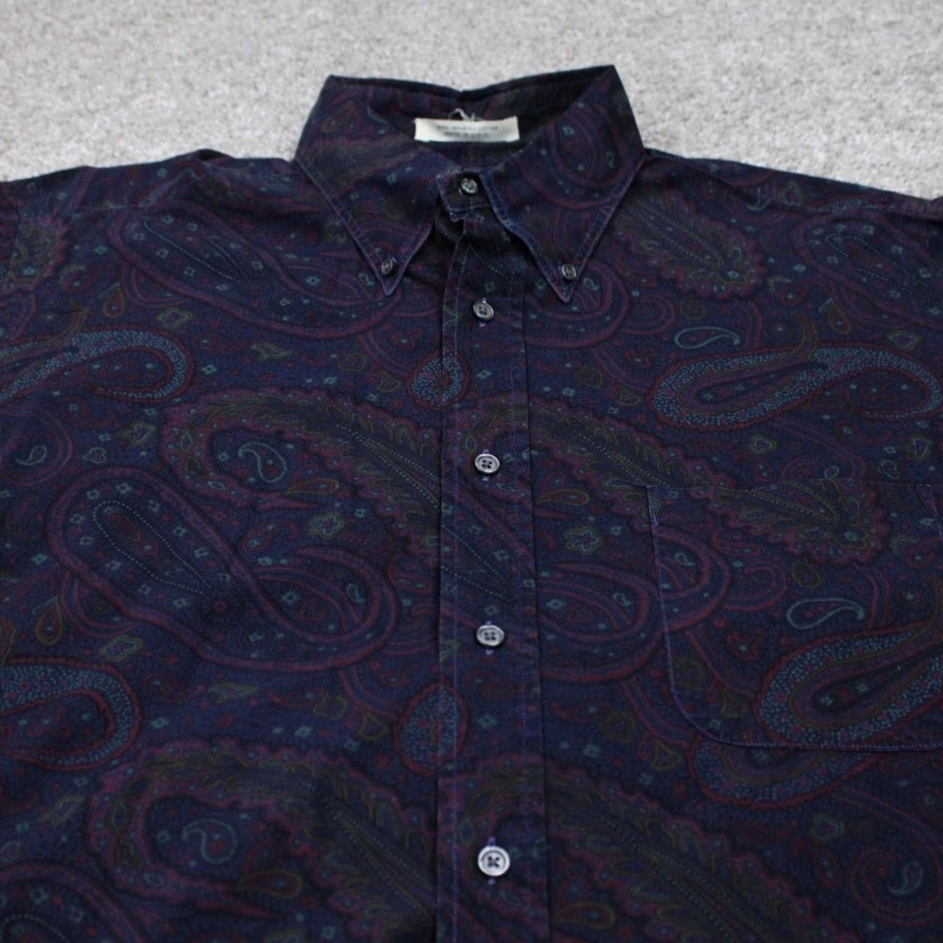 Vintage B.D. Baggies Dress Shirt Men 15 32/33 Blue/Purple Floral 100% Cotton L/S Button-Down Shirt Mens 90s Aloha Floral Size 40R - 6 Thumbnail
