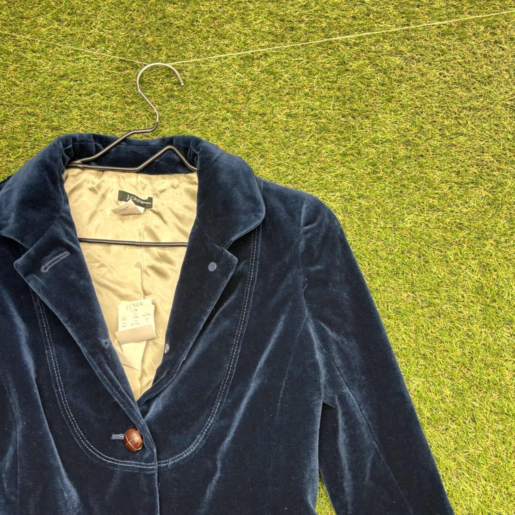 J.Crew VINTAGE J Crew Blazer Womens 2 Navy Blue Velour Cropped Designer Velvet Preppy NWT Size XS / US 0-2 / IT 36-38 - 2 Thumbnail