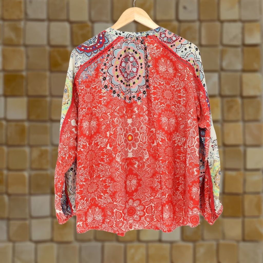 Johnny Was Johnny Was Blouse Shirt Tunic Bohemian Floral Silk Silk Multicolor Long Sleeve V-Neck Button Up Size M Womens Size M / US 6-8 / IT 42-44 - 1 Thumbnail