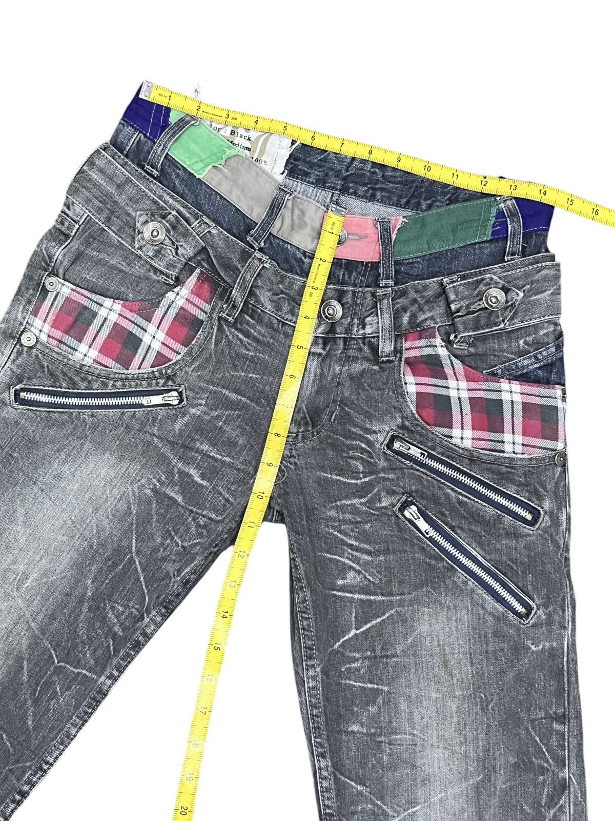 Japanese Brand 🔥PUNK Double Waist Grunge Bondage Zippers Acid Wash Denim Size US 29 - 8 Thumbnail