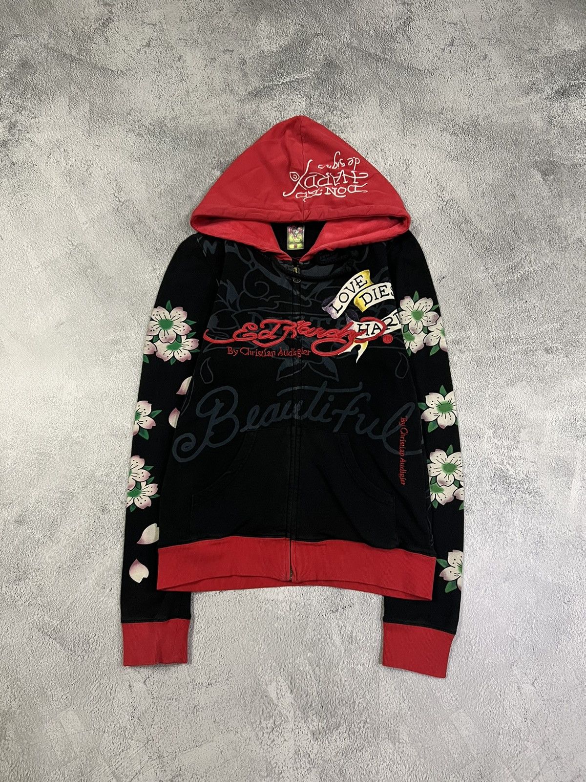 Christian Audigier × Ed Hardy × Vintage Vintage Y2k Ed Hardy Skull ☠️ All Over Print Zip Hoodie 00’s Size S / US 4 / IT 40 - 3 Thumbnail