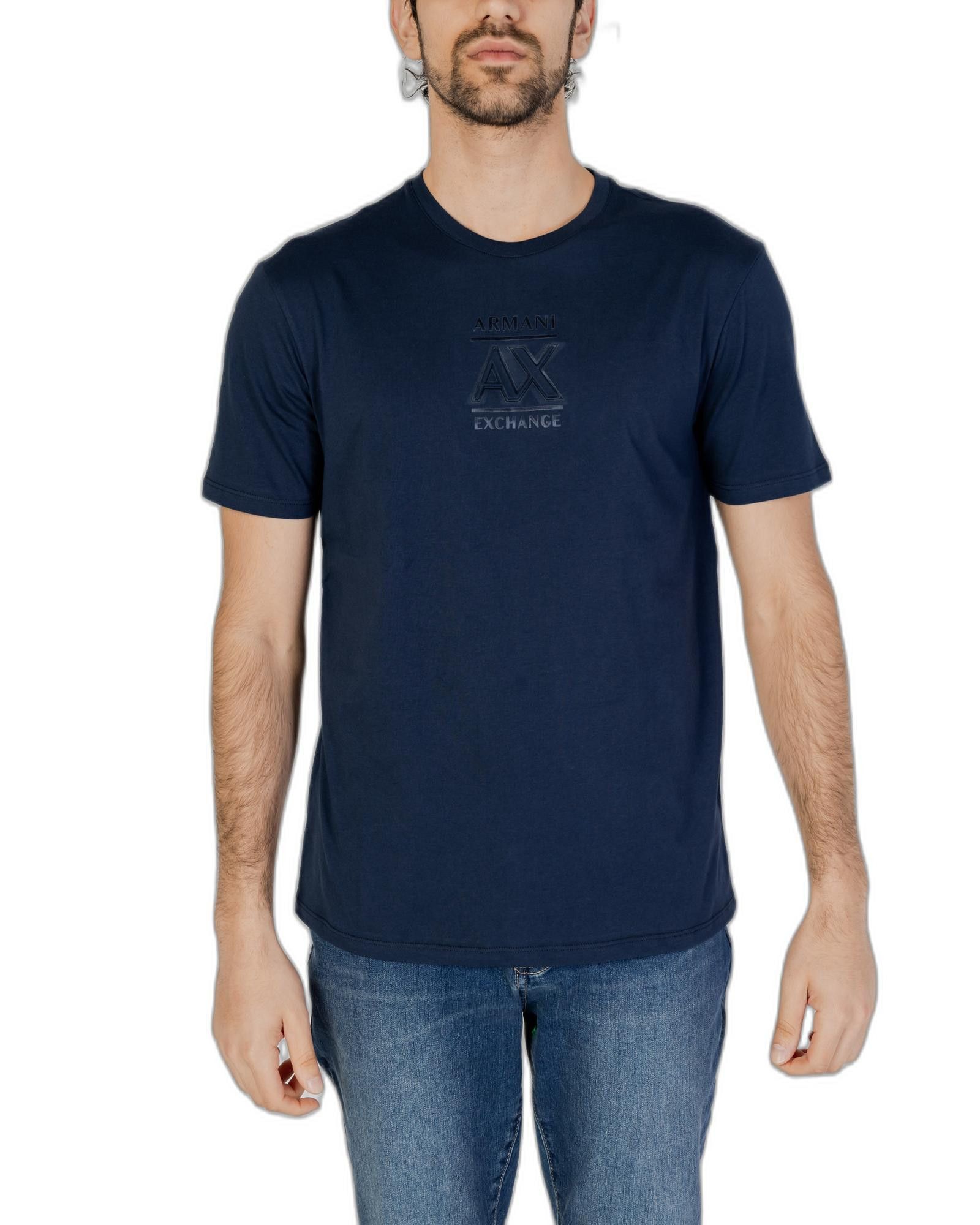 image of Armani Exchange Plain Round Neck T-Shirt in Blue, Men's (Size XL)