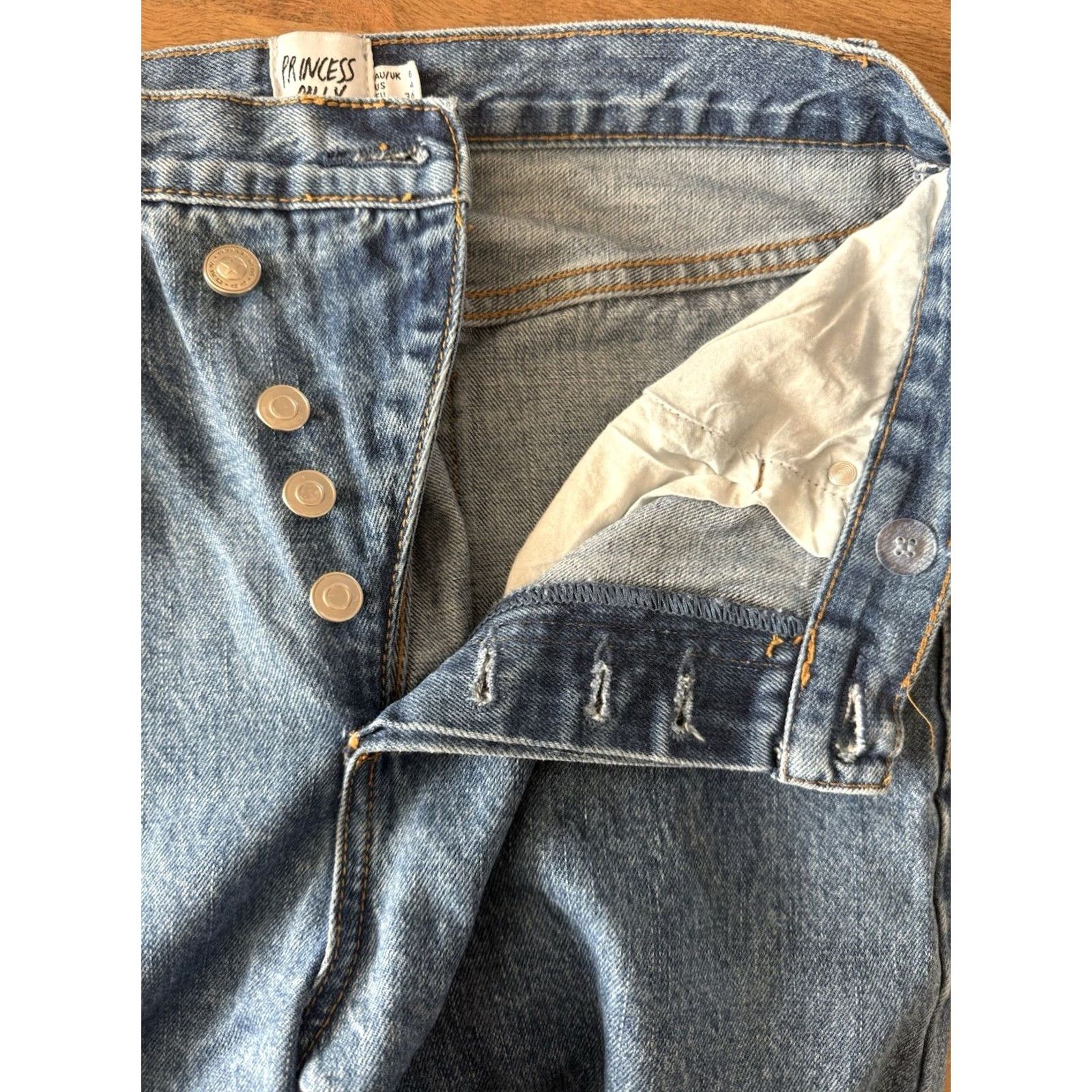 PRINCESS POLLY Princess Polly Jeans Womens 4 US Tapered Leg High Rise 28x29 Button Fly Denim 100% Cotton Blue 5-Pocket Vintage No Logo Retro 80s 90s City Size 27" / US 4 / IT 40 - 4 Thumbnail