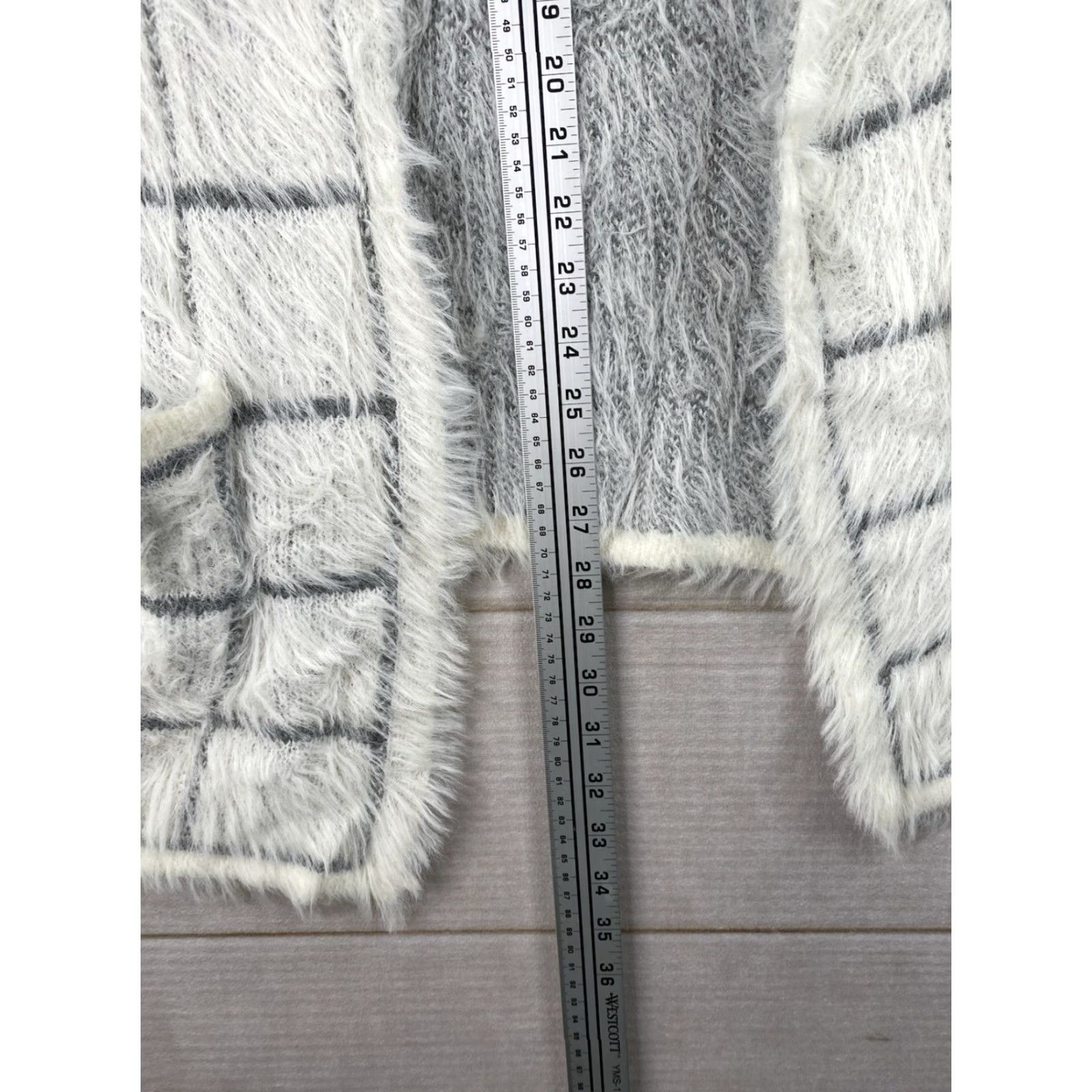 Vintage Signature Studio Cardigan Sweater Womens XL White Gray Open Front Pockets Fuzzy Size XL / US 12-14 / IT 48-50 - 5 Thumbnail