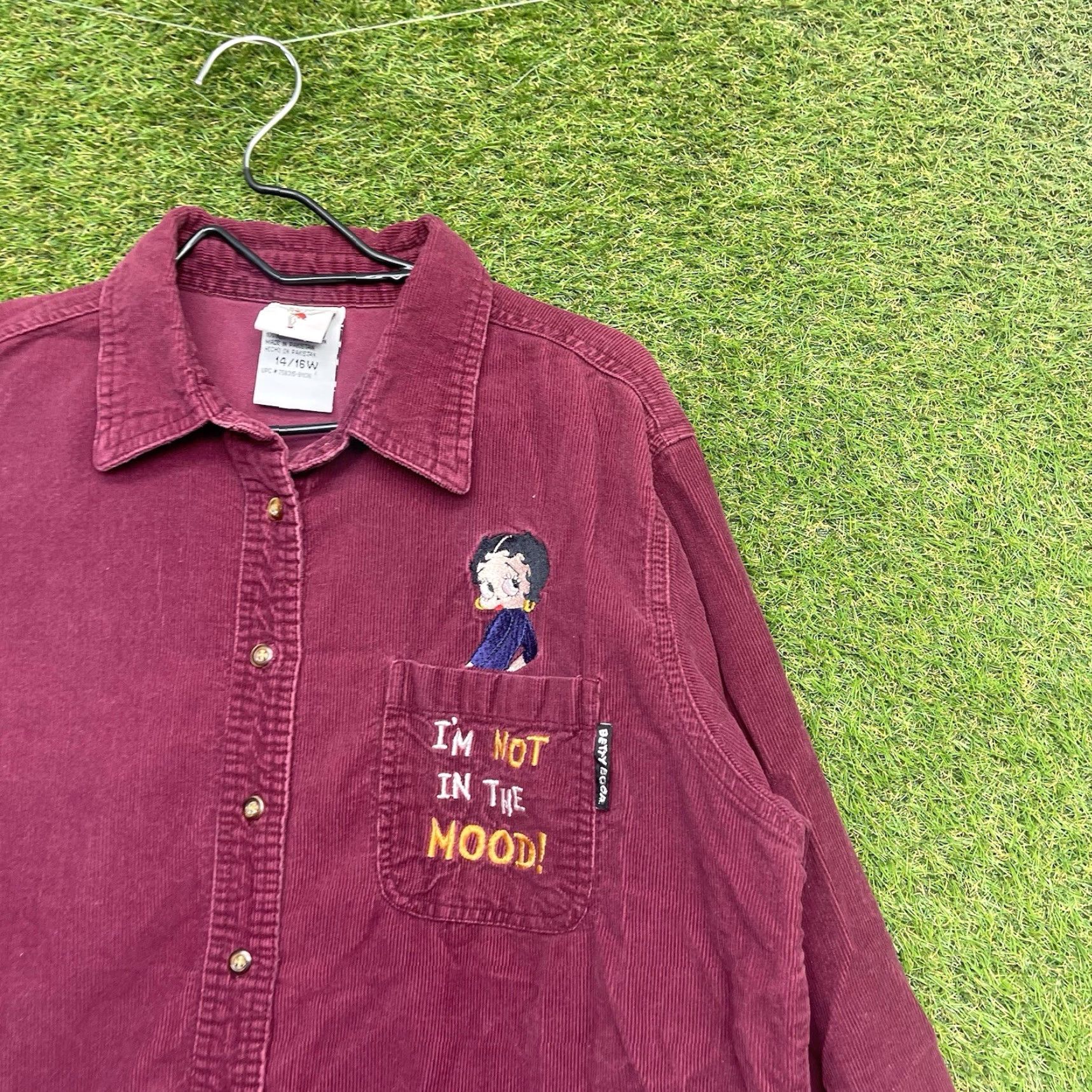 Vintage VINTAGE Betty Boop Shirt Womens 14/16 Burgundy Corduroy Button Down Long Sleeve Size XL / US 12-14 / IT 48-50 - 4 Thumbnail