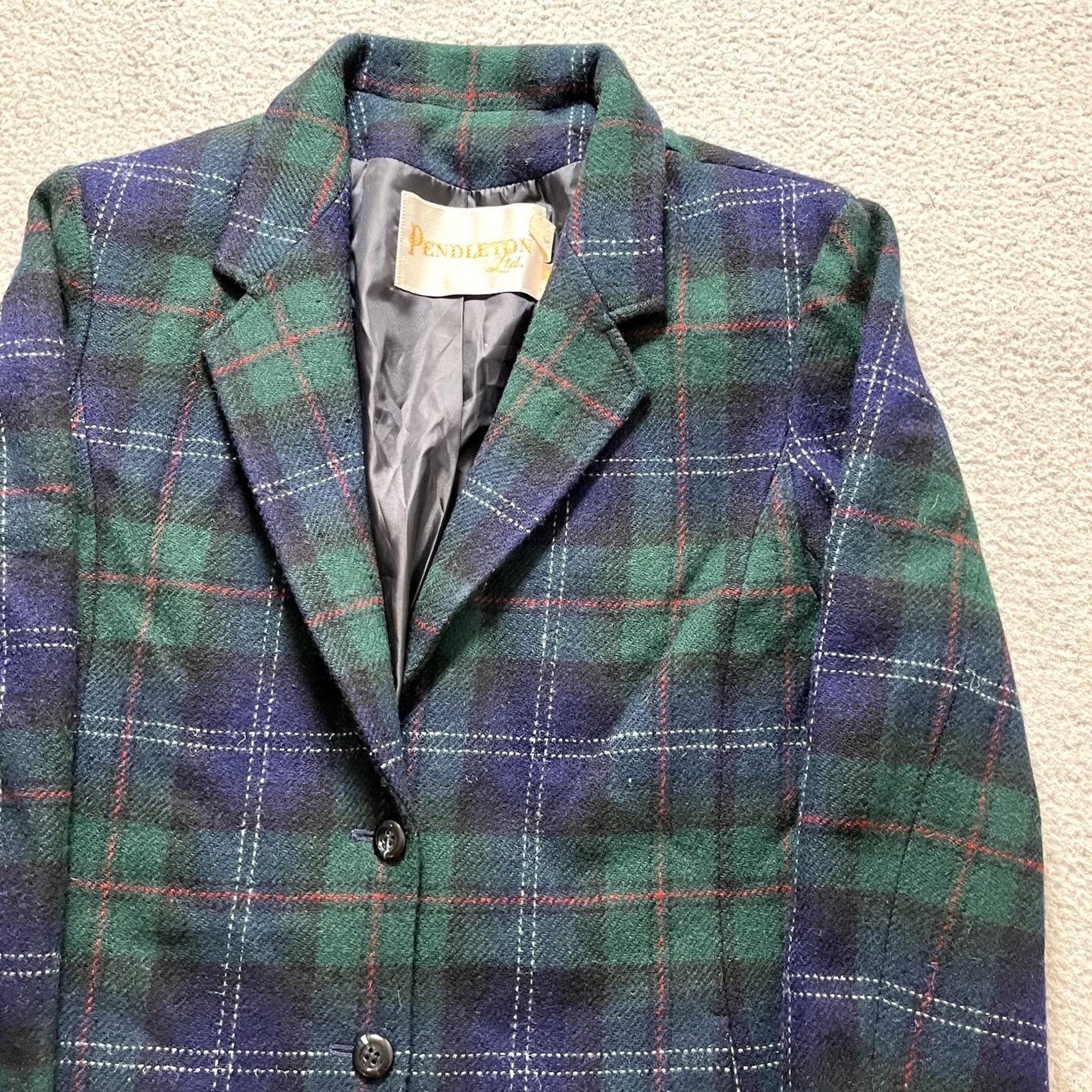 Pendleton Pendleton Blazer Women 14 Green Plaid Wool 70s Vintage Preppy Jacket Three-Button Three-Button Front Size XL / US 12-14 / IT 48-50 - 7 Thumbnail
