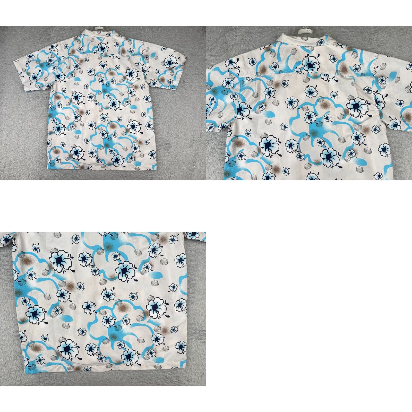 Vintage Benzene Shirt Mens Large White Blue Floral Hibiscus Palm Tree Polyester Hawaiian Size US L / EU 52-54 / 3 - 9 Thumbnail
