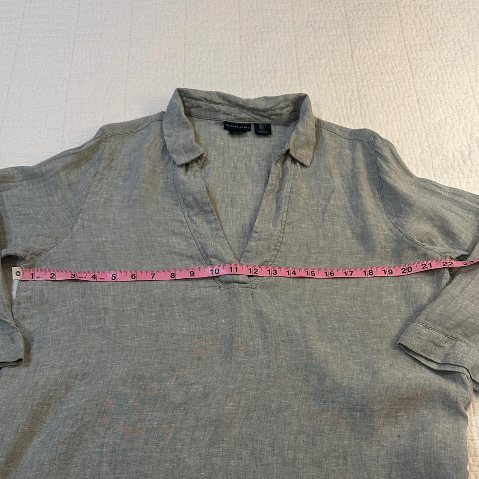 Elie Tahari TAHARI Large EUC Linen Tunic Sage Green 3/4 Sleeve Top Size L / US 10 / IT 46 - 3 Thumbnail