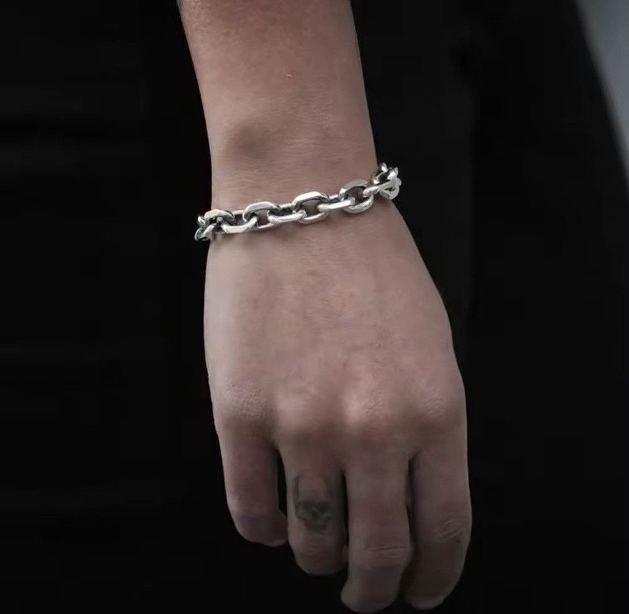Jewelry 7 mm width + 19 cm Chunky Thick Link Chain Bracelet Size ONE SIZE - 2 Thumbnail