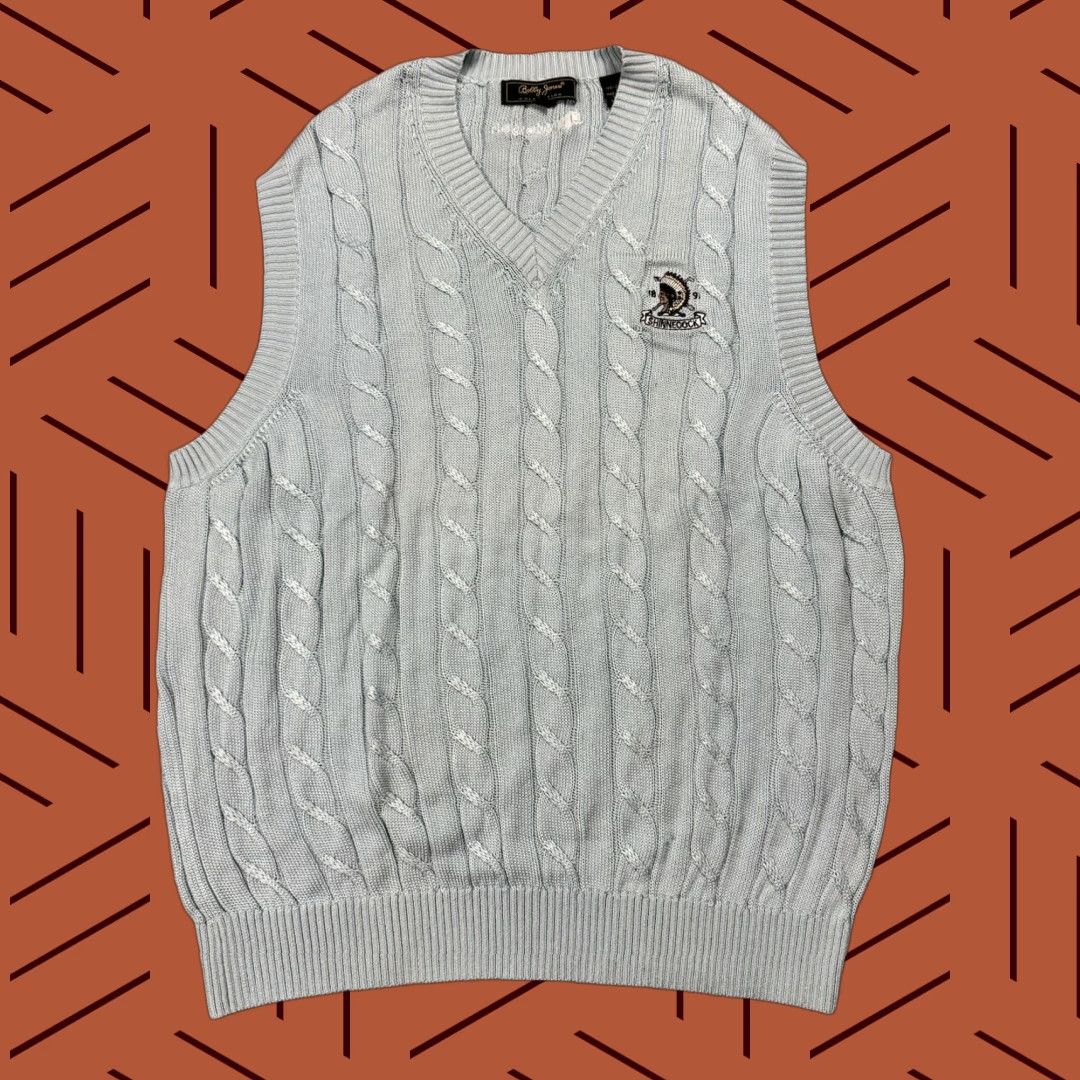 Vintage Bobby Jones Vest Adult L Pastel Blue Cable Knit Cotton Golf Mens Size US L / EU 52-54 / 3 - 1 Thumbnail