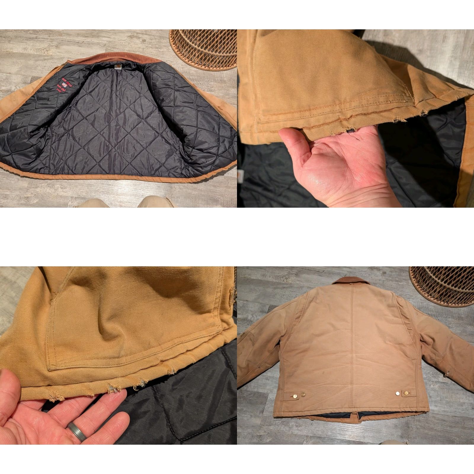 Carhartt VINTAGE Carhartt J02 Detroit Canvas Workwear Jacket XL/2XL Brown 90s USA Embroidered Logo Full Zip Pockets Corduroy Collar Quilt Lined Mid-Length Men Size US XL / EU 56 / 4 - 10 Thumbnail