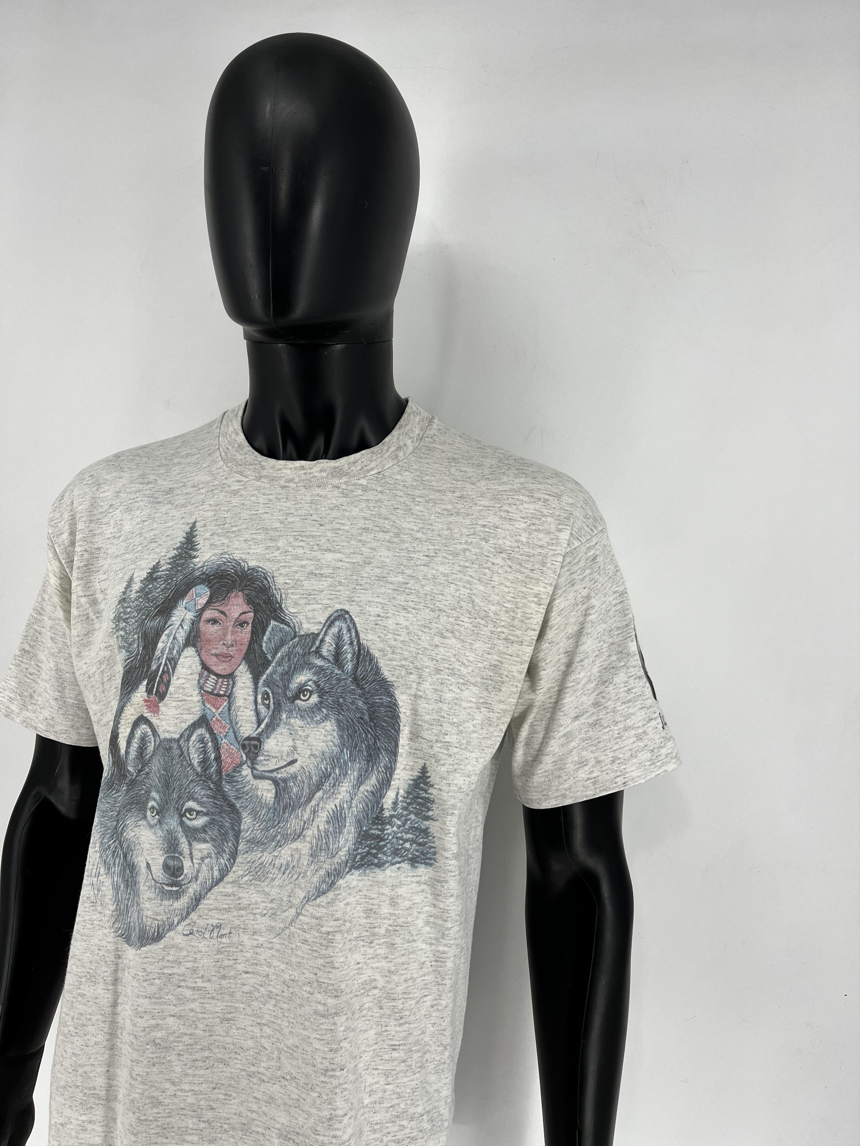 Fruit Of The Loom Vintage Wolf Jackson Hole T Shirt Single Stitch Graphic Tee Size US L / EU 52-54 / 3 - 4 Thumbnail
