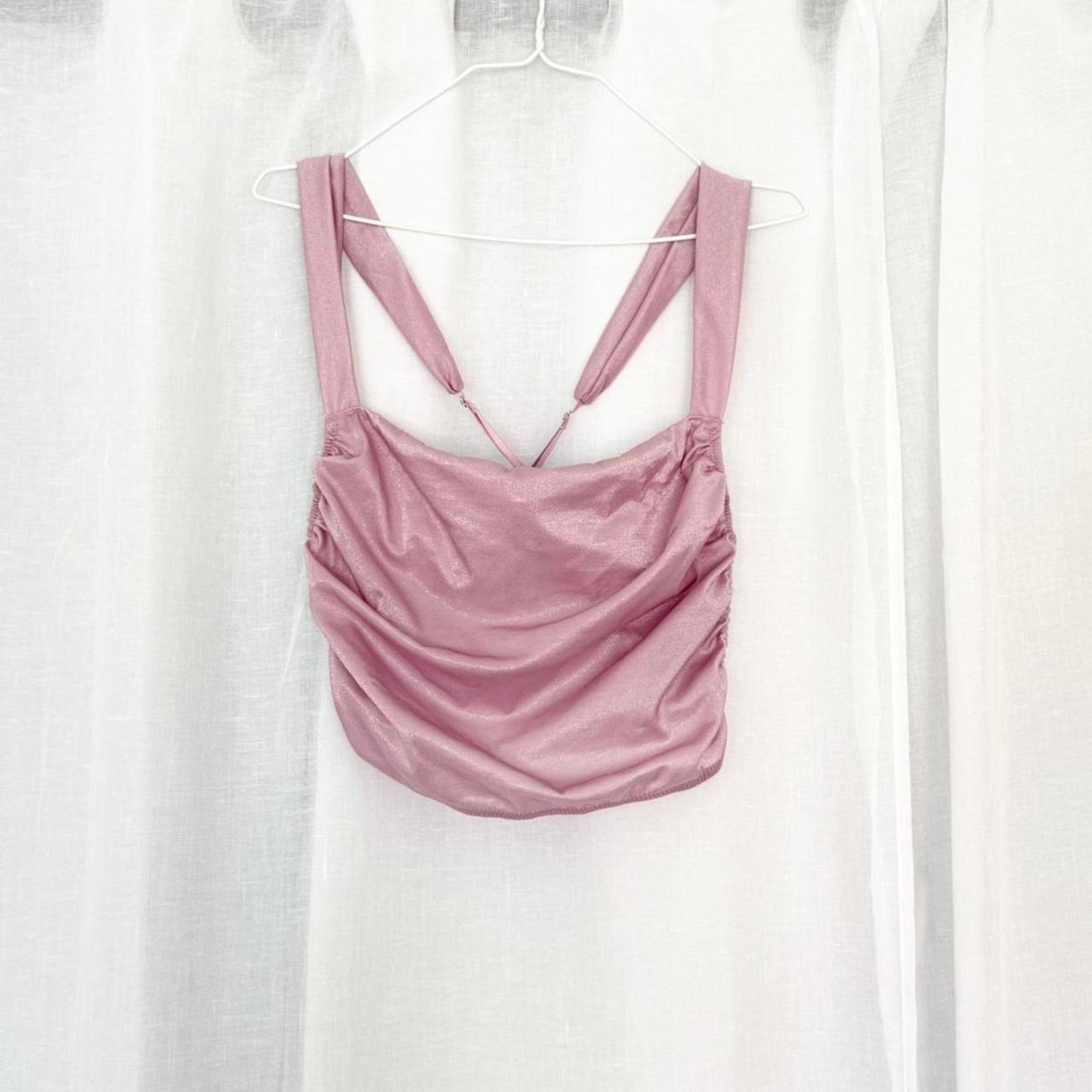 Urban Outfitters sparkly blush satin ruched cami crop top Size L / US 10 / IT 46 - 1 Thumbnail