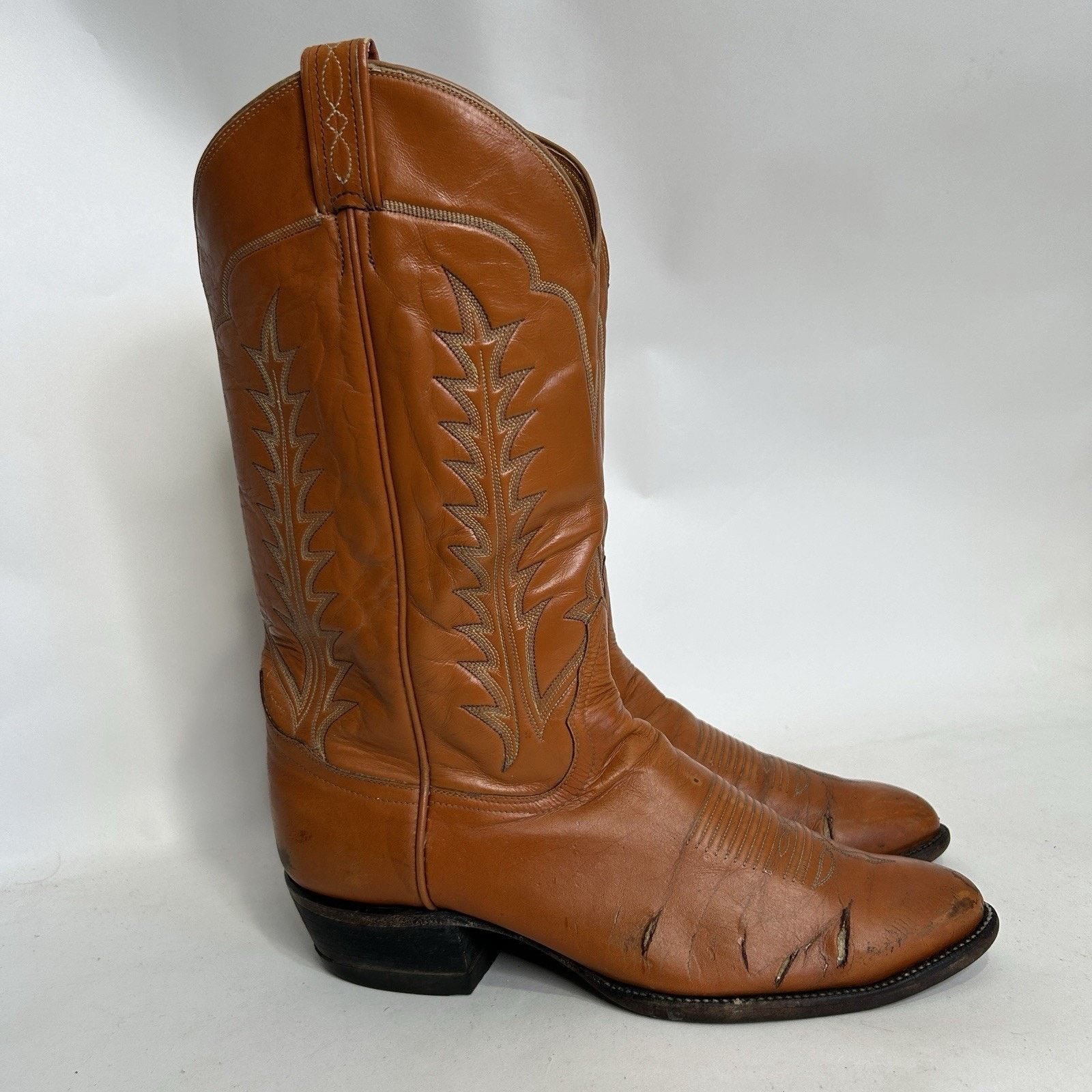 Tony Lama Vintage Tony Lama Cowboy Boots “Tan Brown” Black Label Size US 10.5 / EU 43-44 - 6 Thumbnail