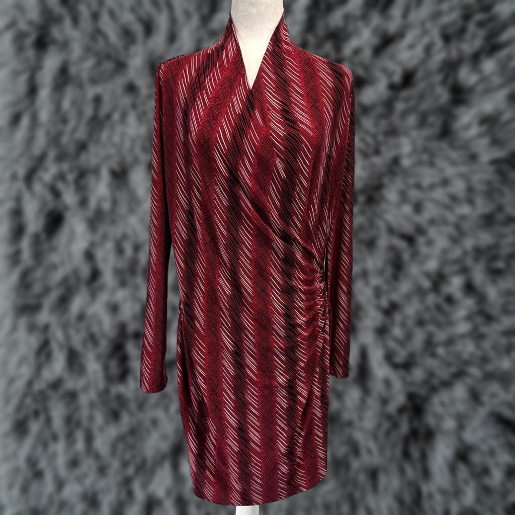 Norma Kamali Norma Kamali Faux Wrap Dress Large Womens Red Long Sleeve Stretch Comfort Size L / US 10 / IT 46 - 1 Thumbnail