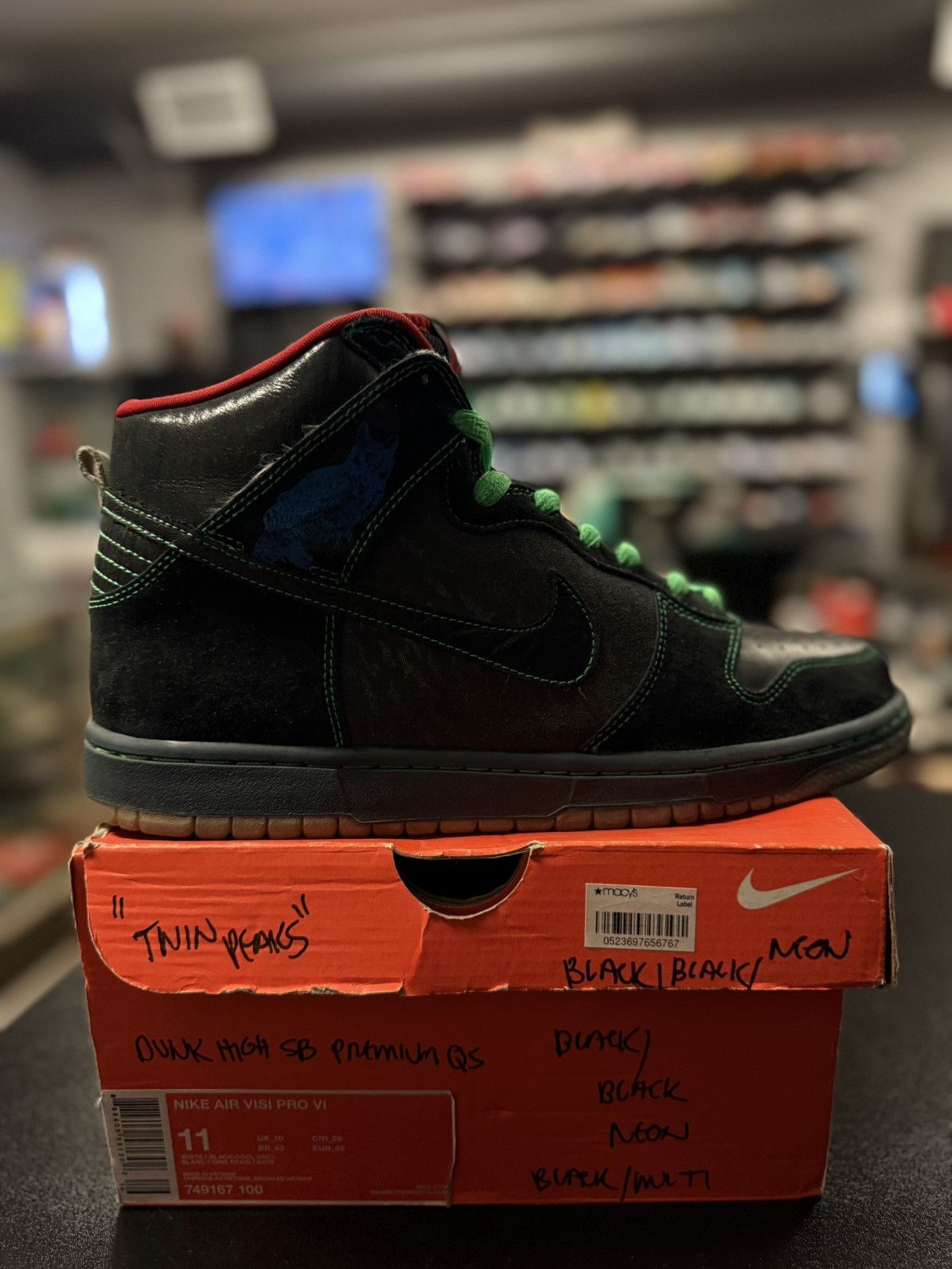 Nike Size 11 Nike Dunk High Premium SB 2008 Twin Peaks Night Owl Size US 11 / EU 44 - 17 Thumbnail