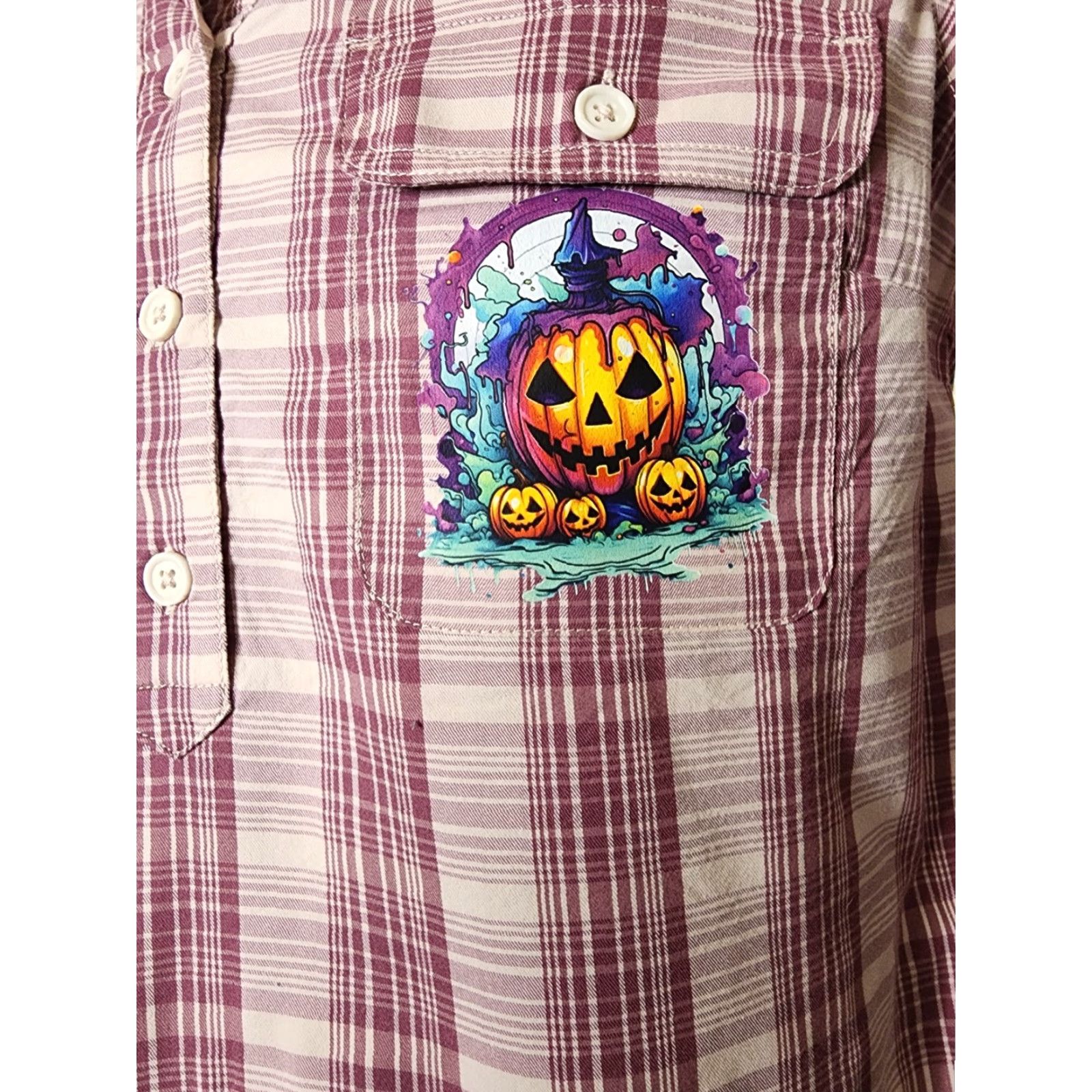 Pinko Ridgecut Toughwear Shirt M Pink Plaid Nylon Workwear Halloween Pumpkin Womens Size M / US 6-8 / IT 42-44 - 4 Thumbnail