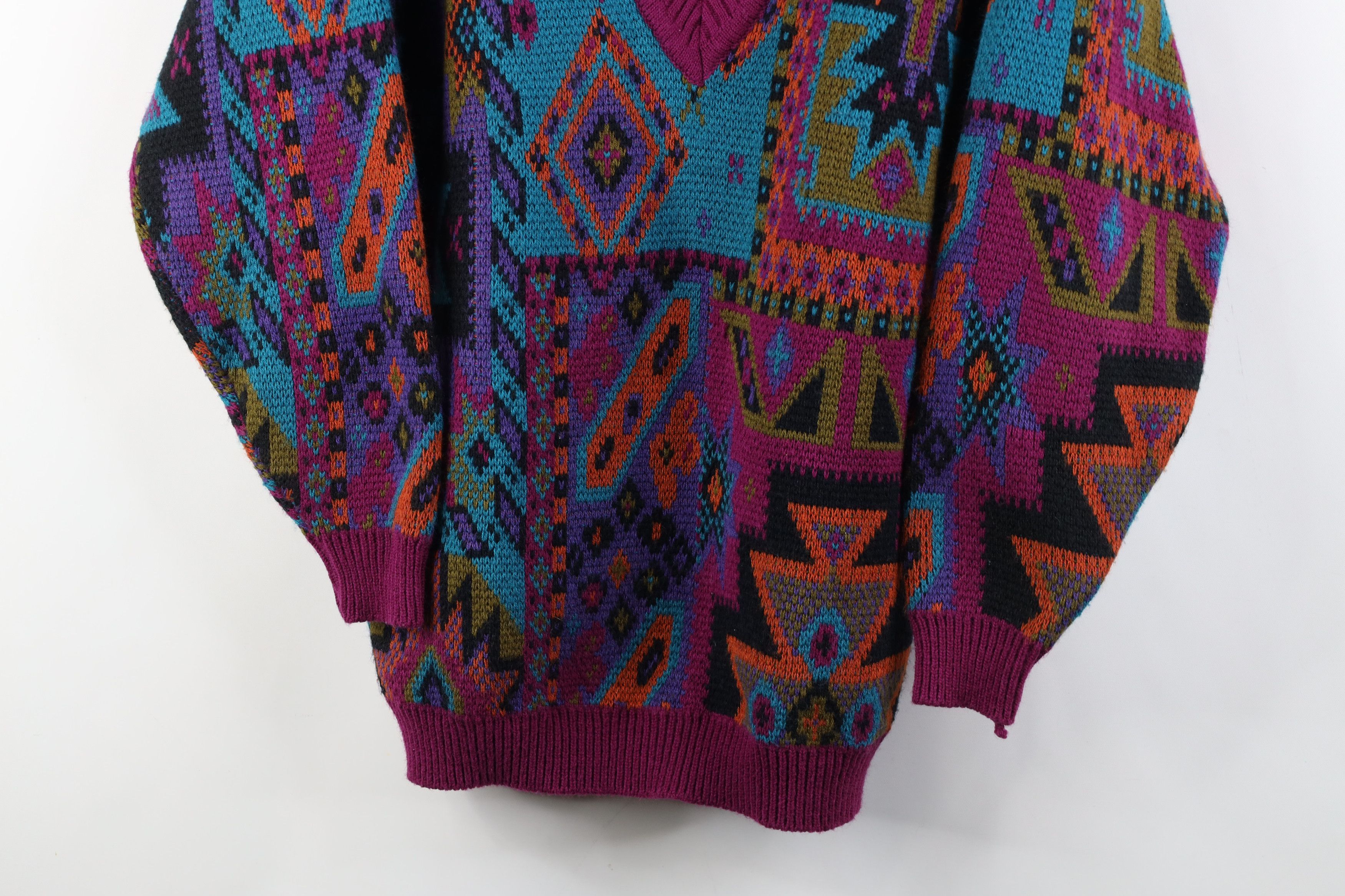 Vintage Vintage 90s Streetwear Southwestern Knit V-Neck Sweater Size L / US 10 / IT 46 - 3 Thumbnail