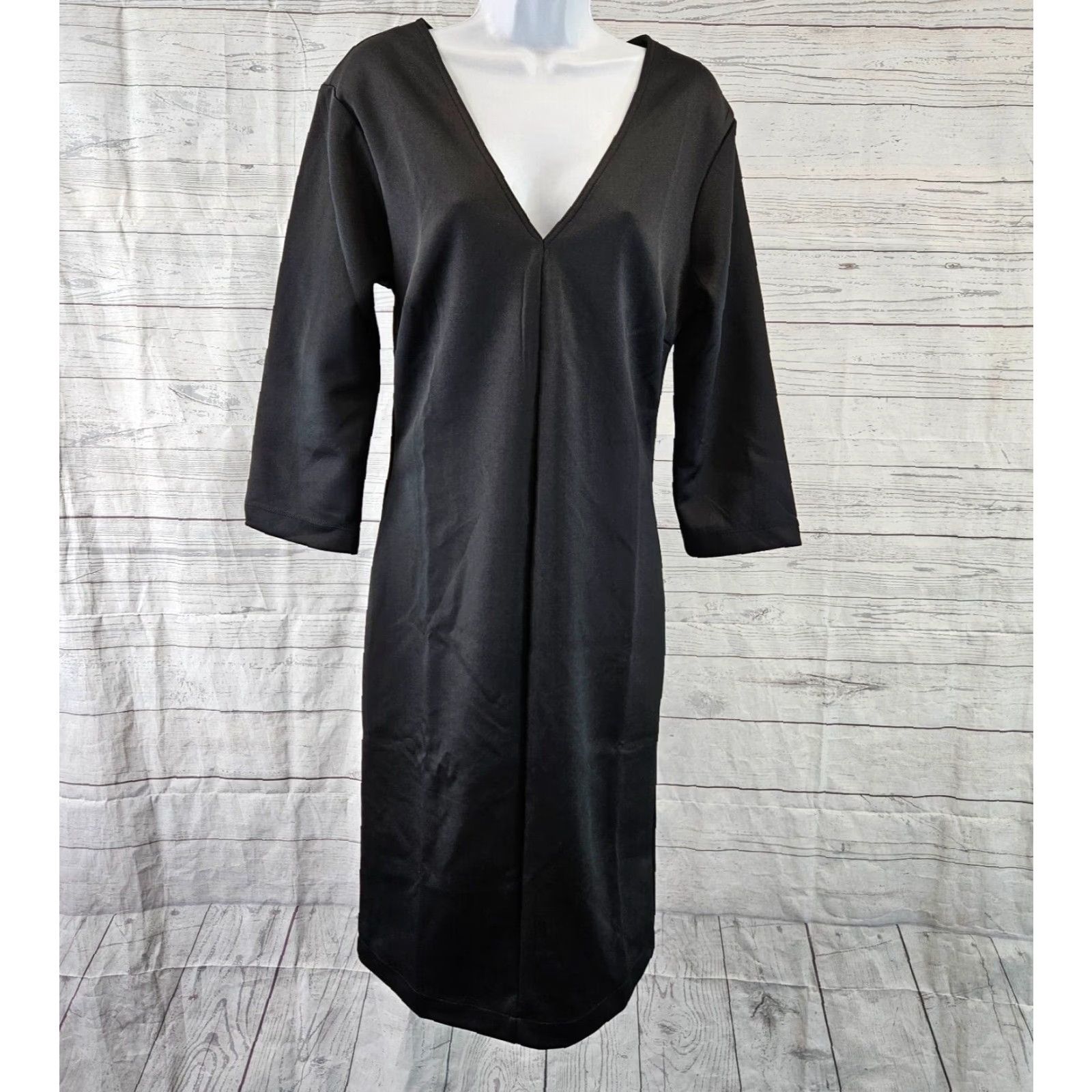 Elizabeth and James Textile Elizabeth and James Dress Womens XL Solid Black V-Neck 3/4 Sleeve Midi Bodycon Sheath Size XL / US 12-14 / IT 48-50 - 2 Thumbnail