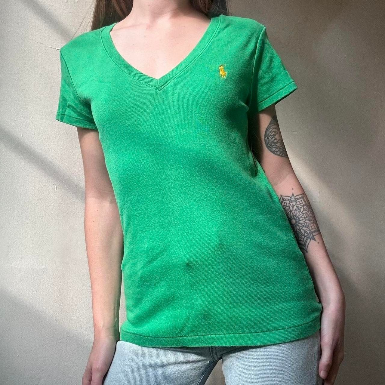 Polo Ralph Lauren Vintage Ralph Lauren Green V-Neck T-Shirt Small Cotton Y2K Size S / US 4 / IT 40 - 2 Thumbnail
