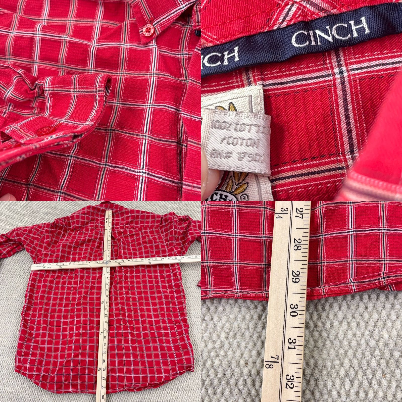 Vintage Cinch Shirt Men M Red Plaid Button-Up Western Cowboy Rodeo Pocket 90s Theme Mens Size US M / EU 48-50 / 2 - 8 Thumbnail
